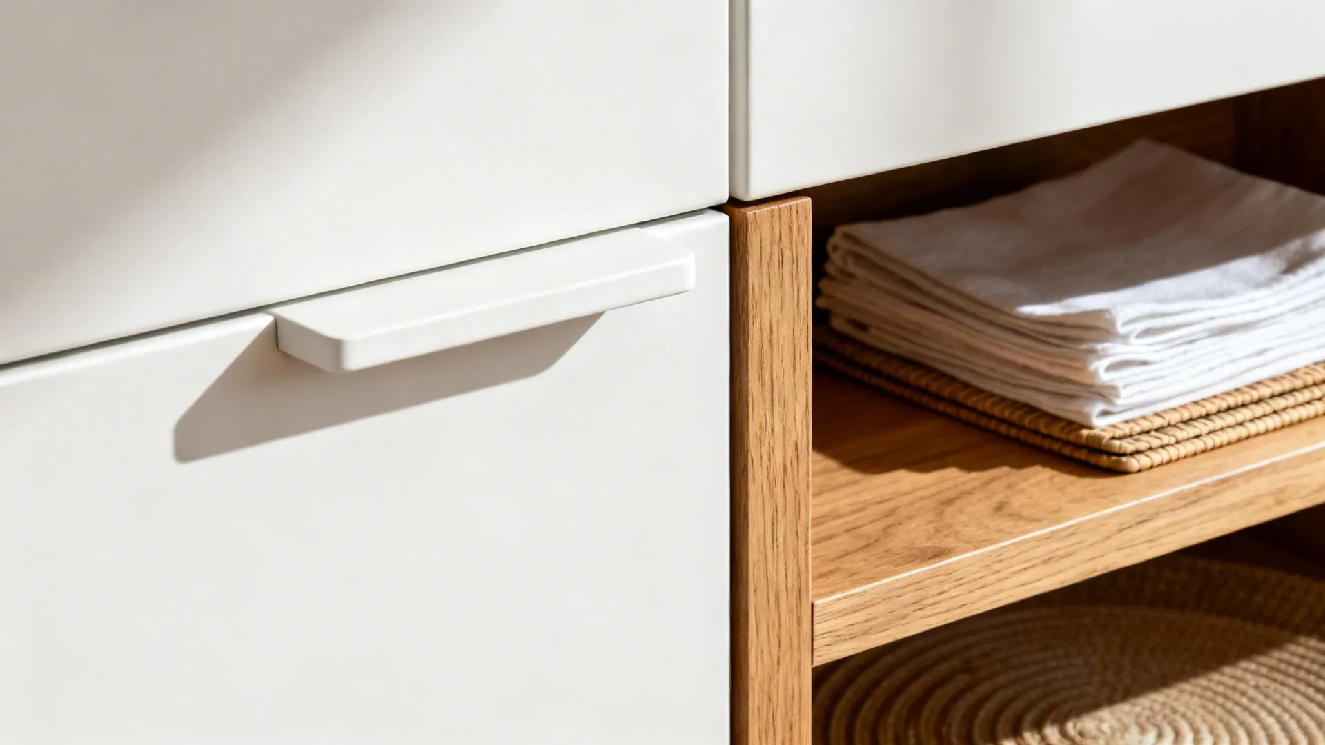 1) Minimalist storage to make both zones feel light