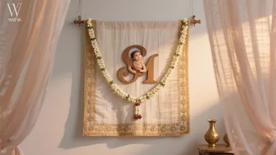 Traditional Indian Baby Shower Decor with Gold and Floral Motifs