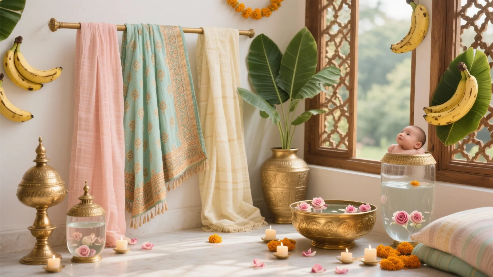 Handloom Textiles with Brass & Banana Leaf Accents