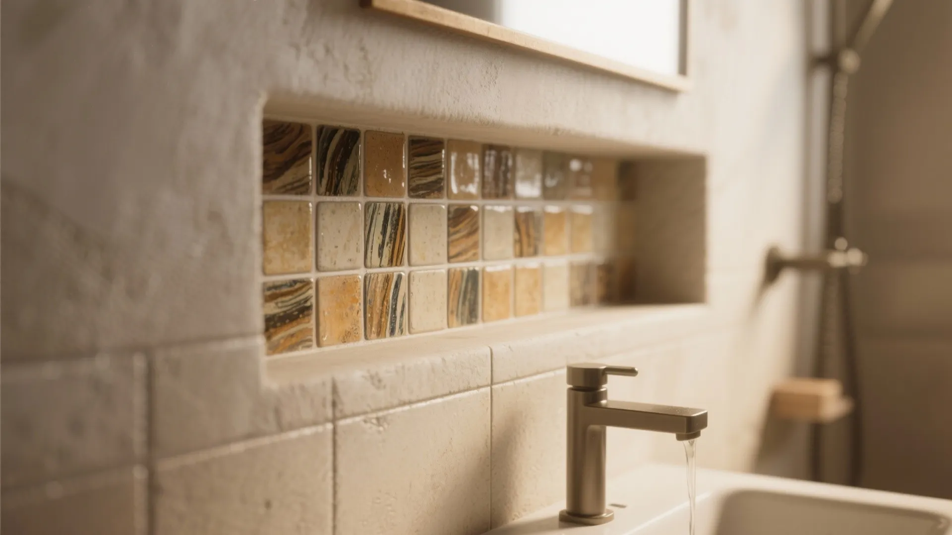 4. Hand-Painted Niche and Backsplash