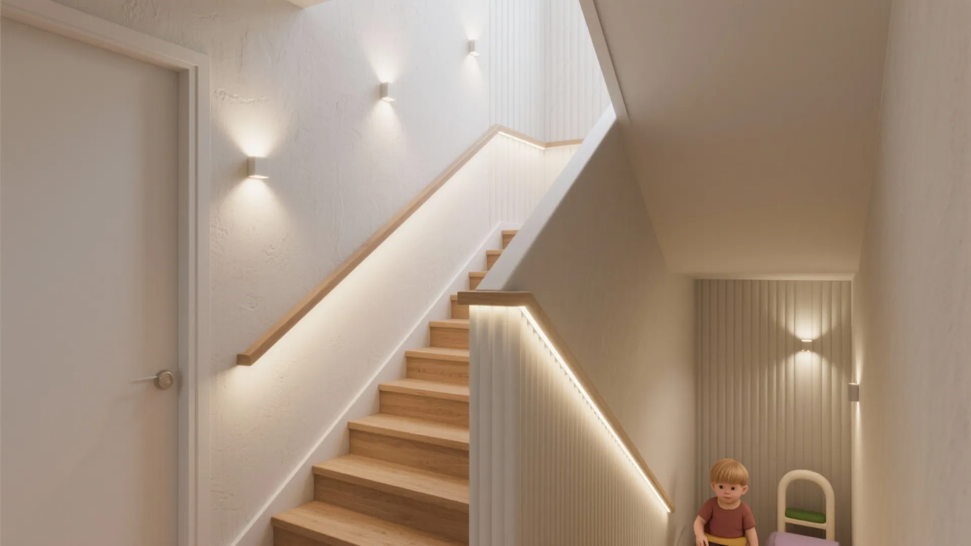 Handrail-integrated LED with accent wall lights
