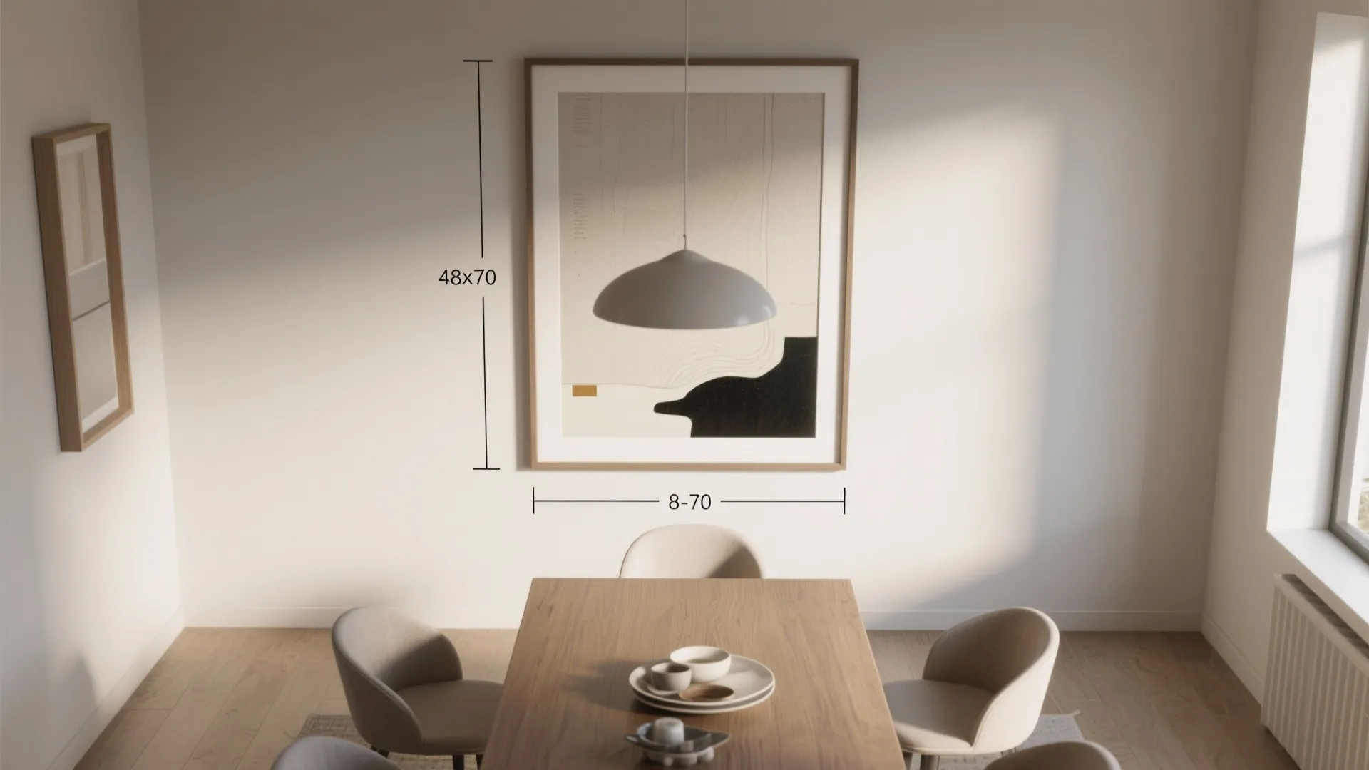 4. Hang low and horizontal for dining table parallelism