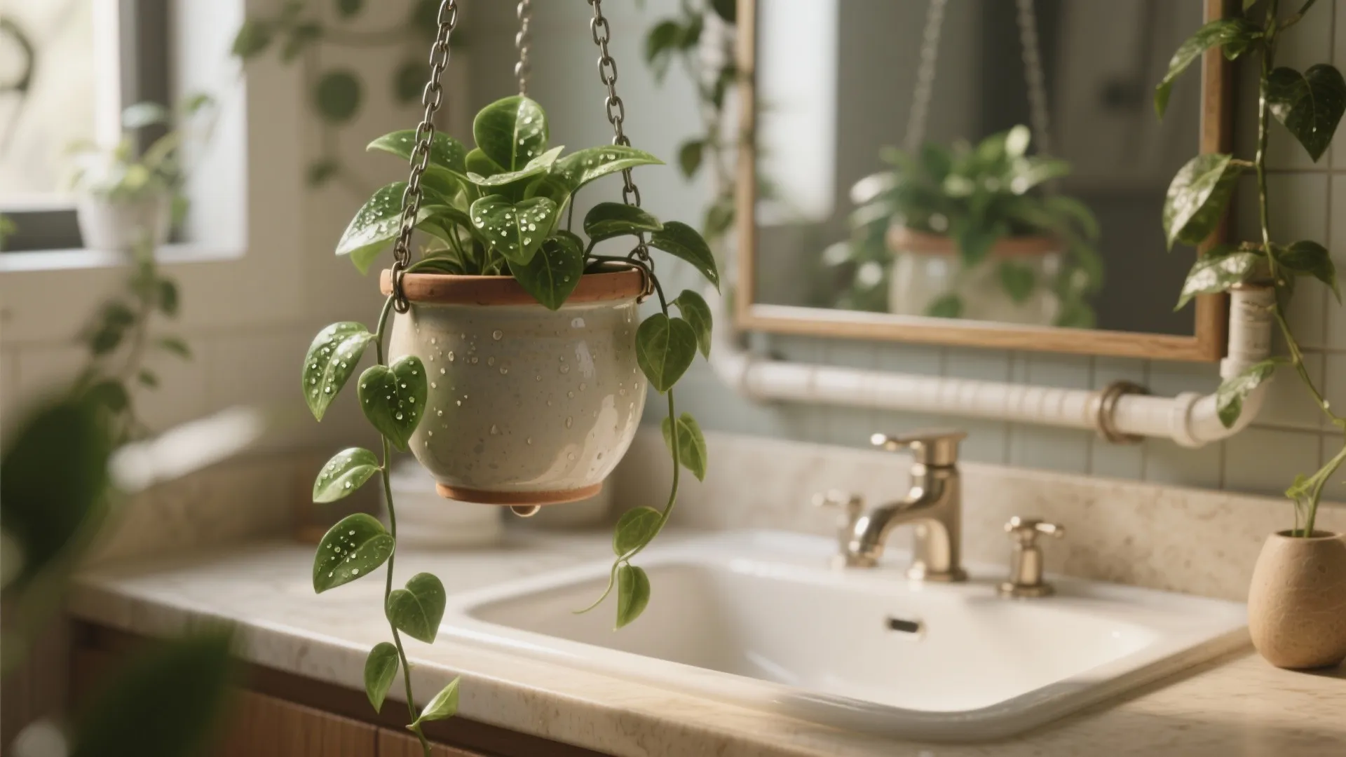 1. Hanging green above the sink