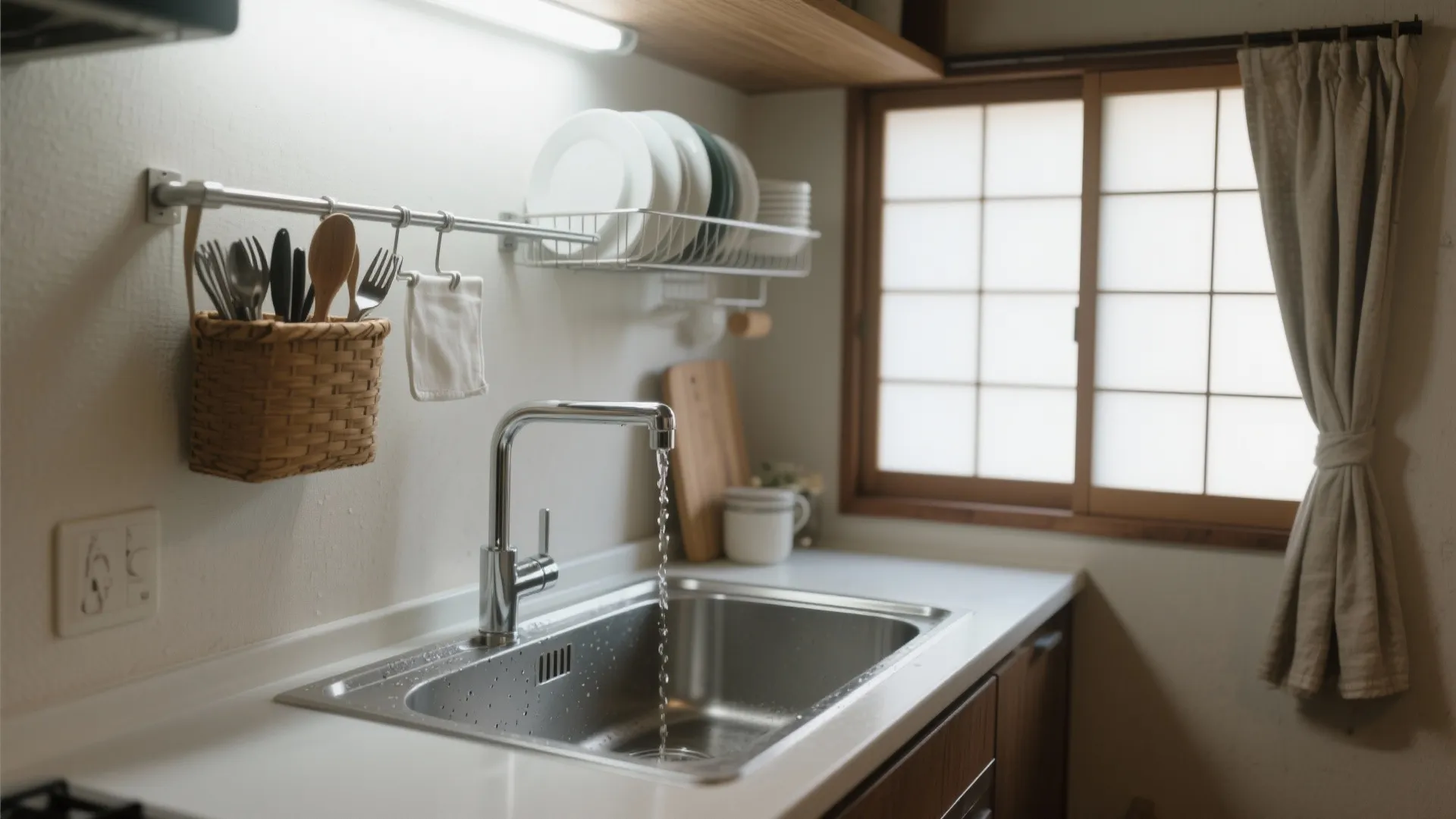 水切りかごは“置く”から“掛ける/渡す”へ（東京小戸型×収納技巧）