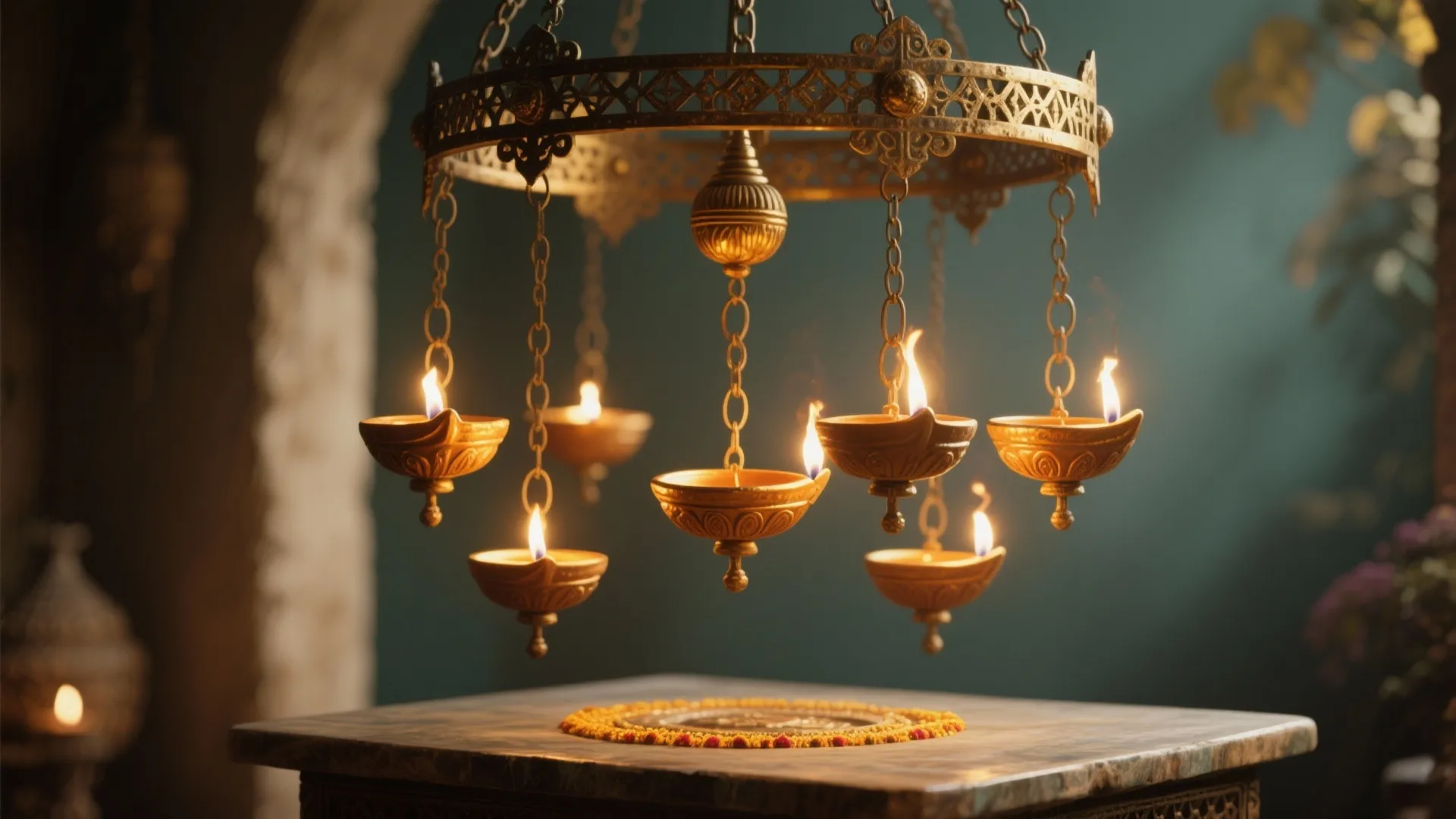 4. Hanging Diya Chandelier