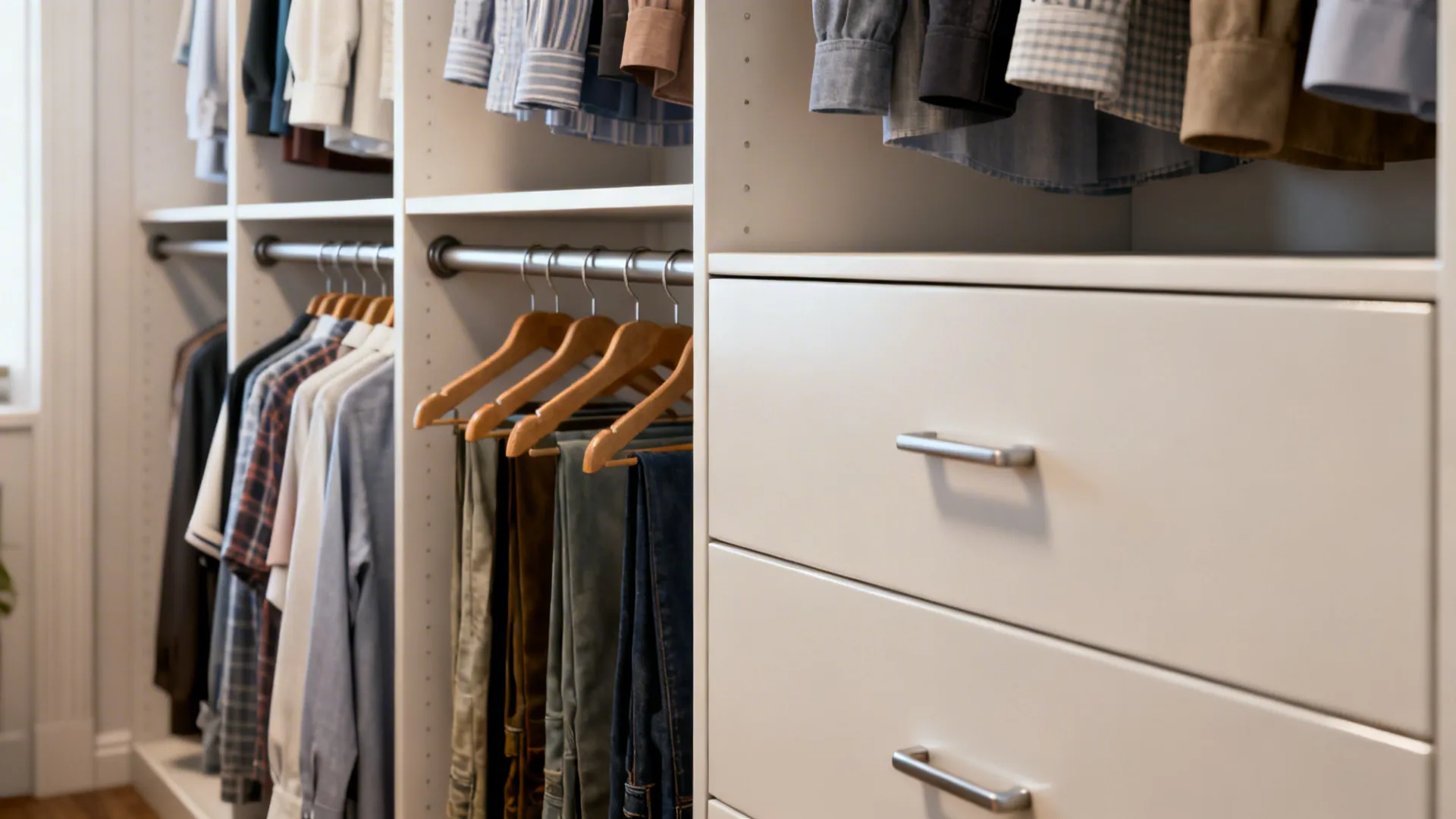 2. Combine hanging tiers with narrow drawers