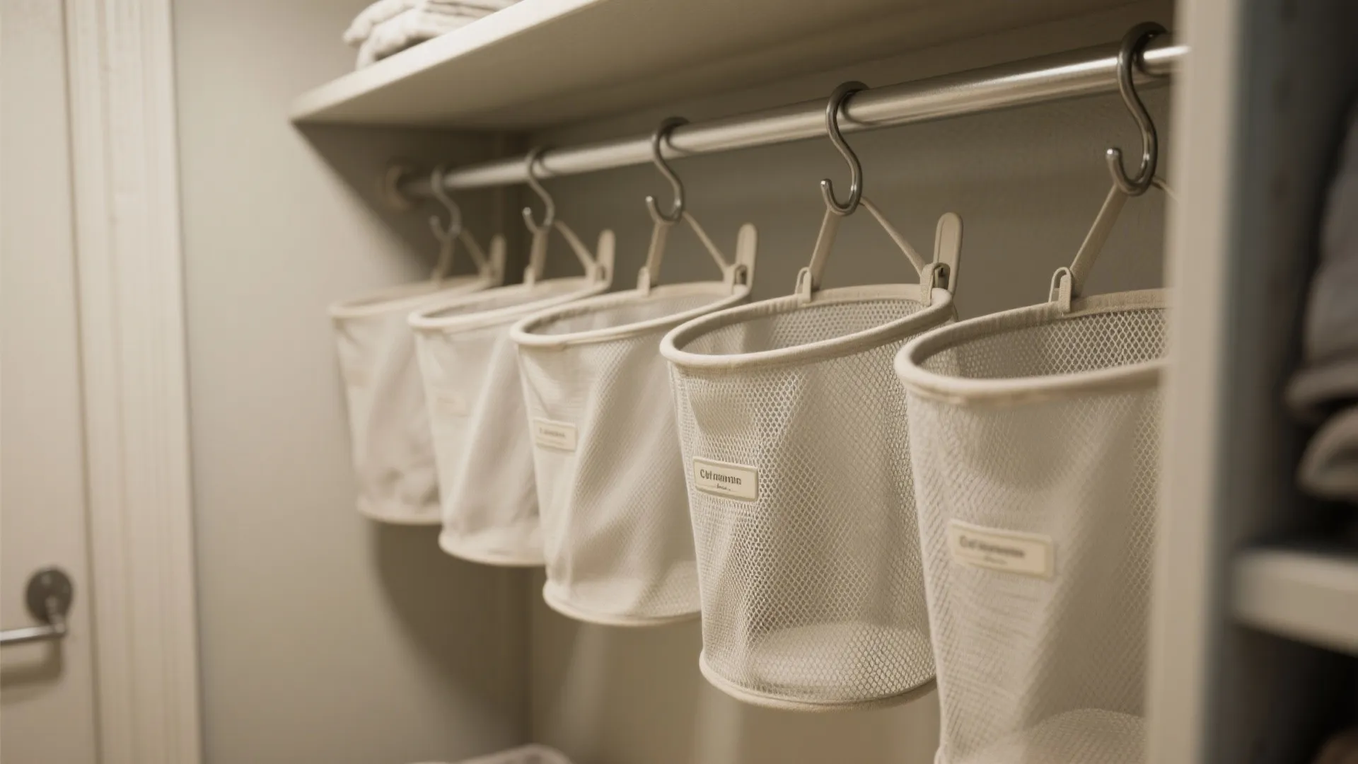 2. Hanging mesh hampers to use vertical space