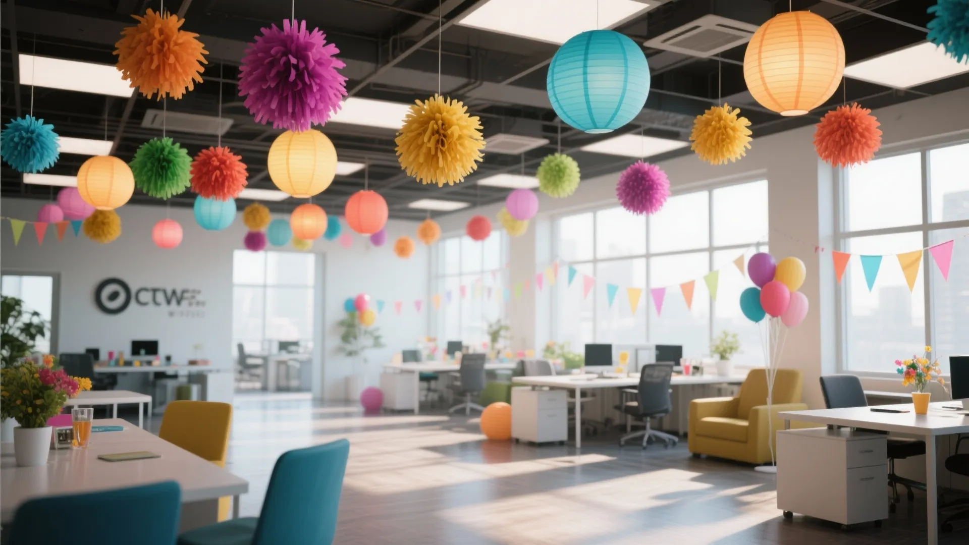 5. Hanging Lanterns or Pom-Poms