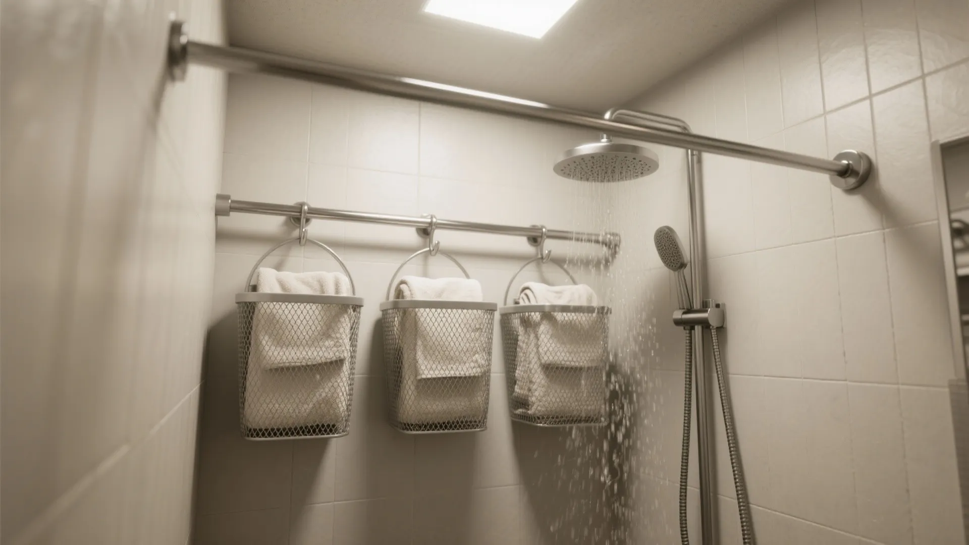Hanging Mesh Baskets Above the Shower