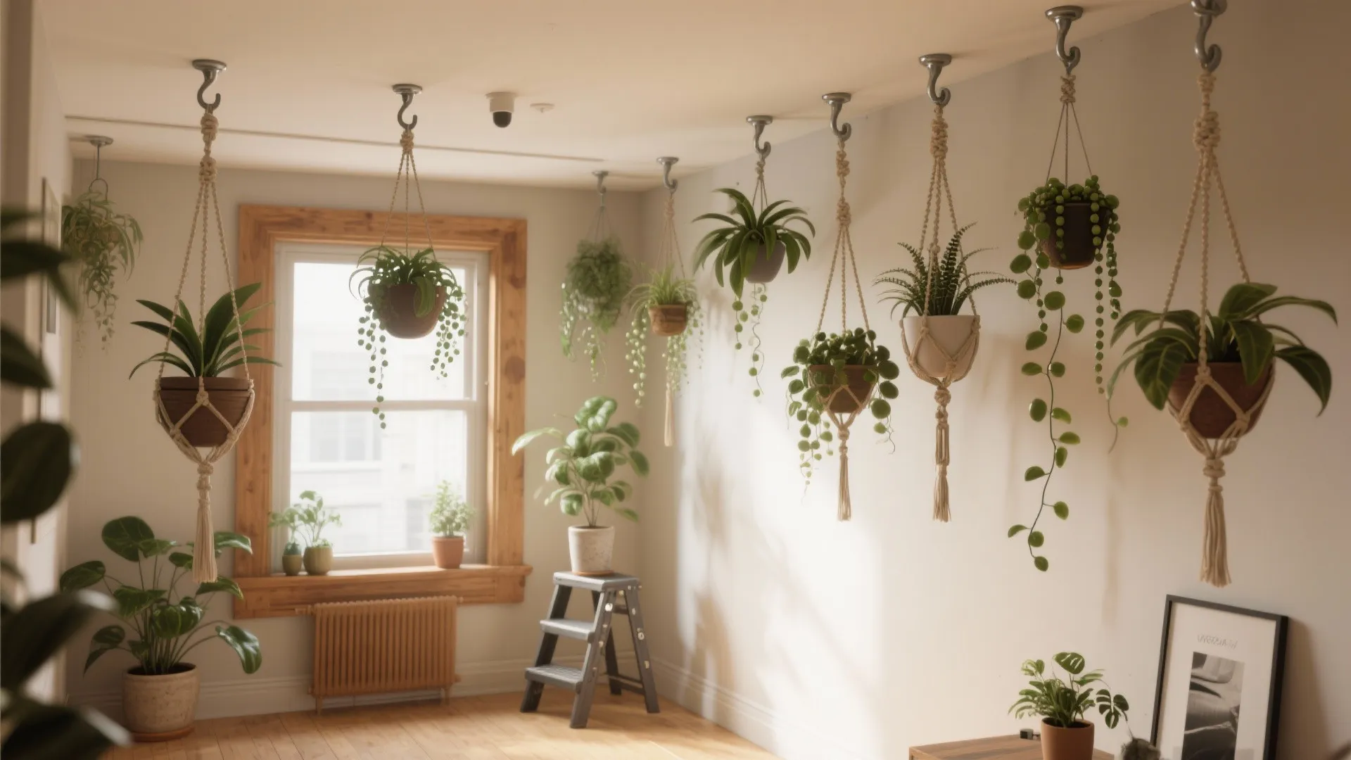 2. Hanging planters and ceiling space