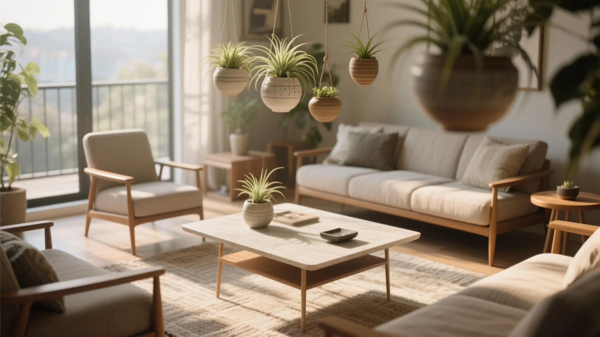 2. Hanging Planters Over Coffee Table