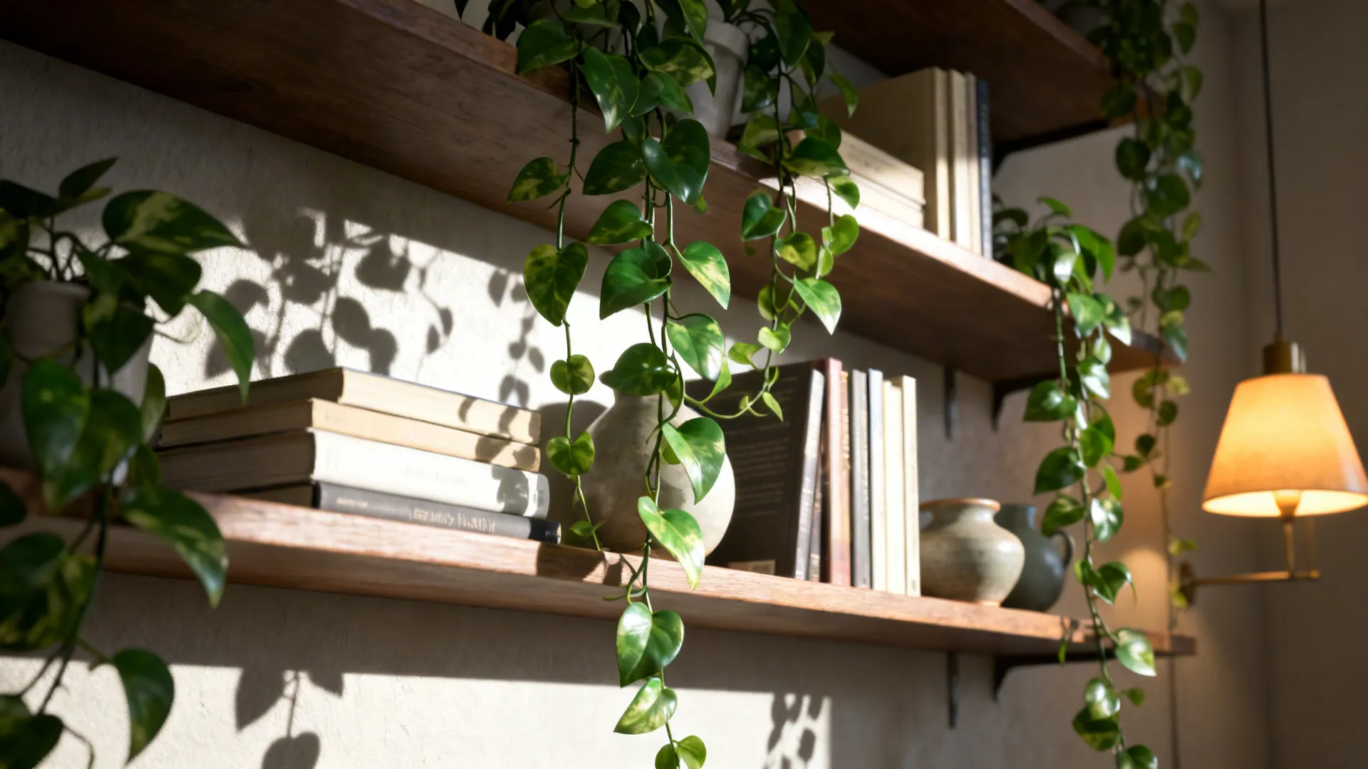 3. Hanging Pothos for Shelf Styling