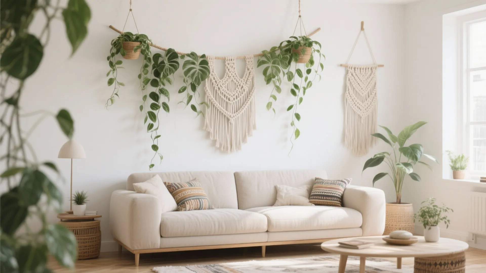 2. Hanging Plants Above the Sofa