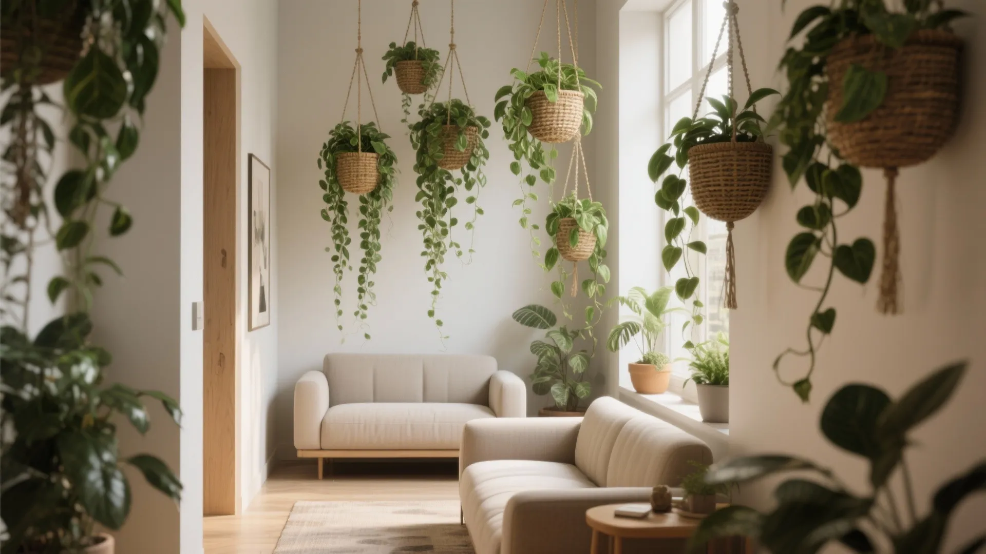 2. Hanging Greenery Above the Sofa