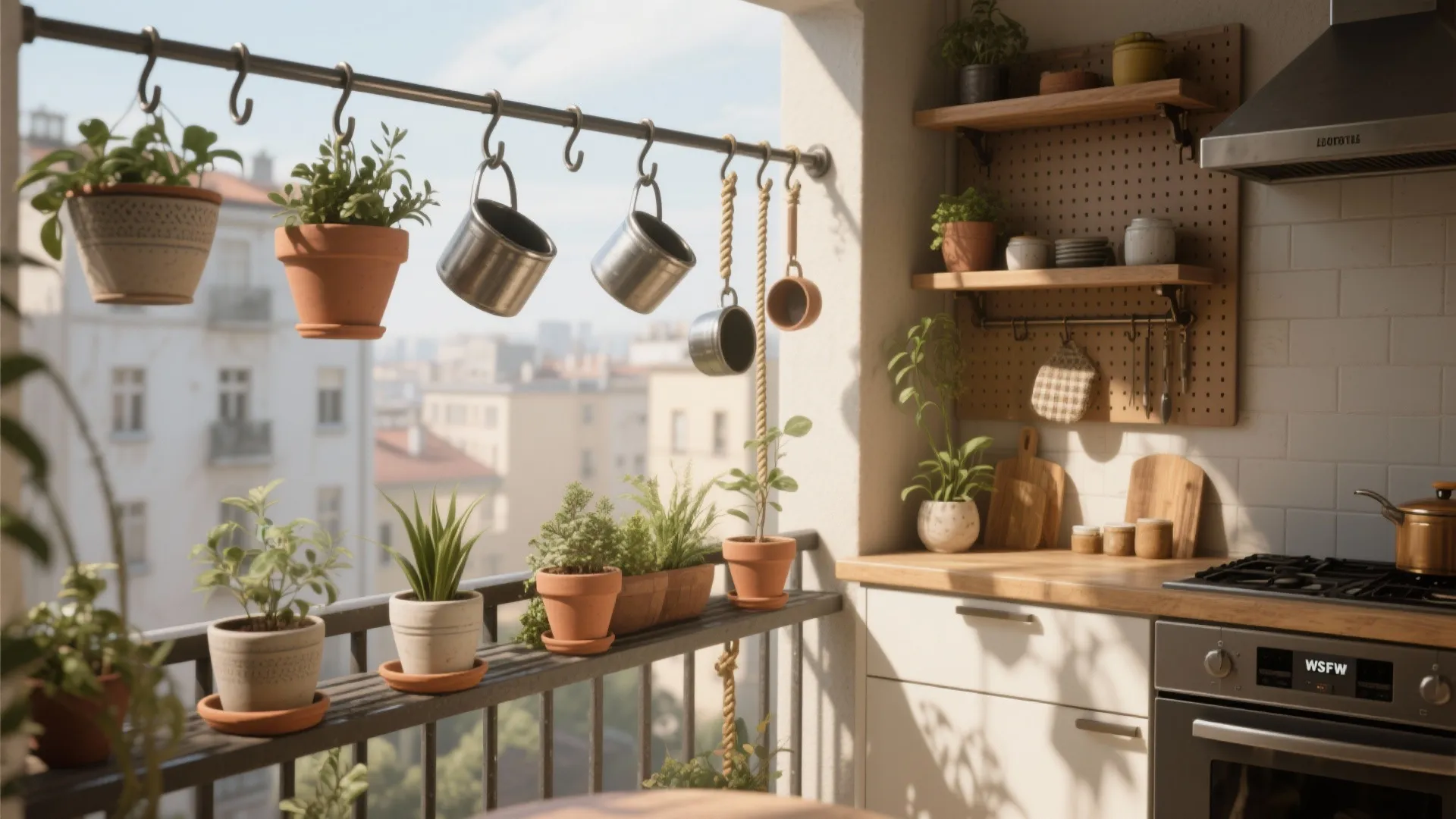 3. Hanging pots and rail systems — maximize vertical flow