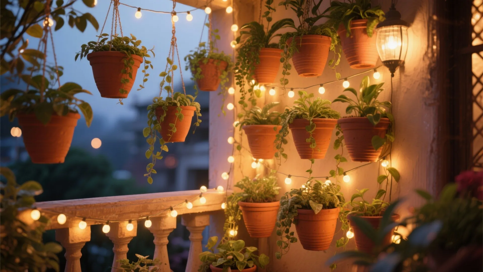 Hanging Pots & String Lights Combo