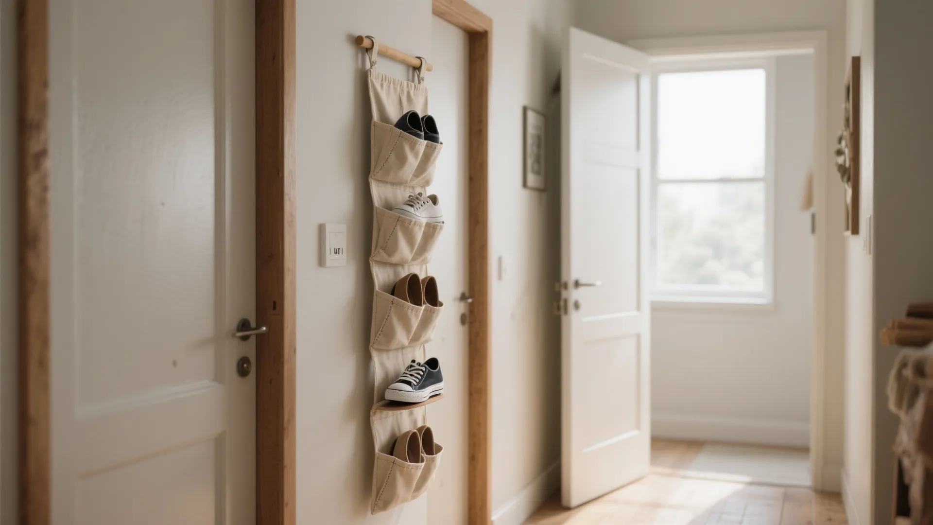 1. Use vertical pulleys: hanging shoe ladders