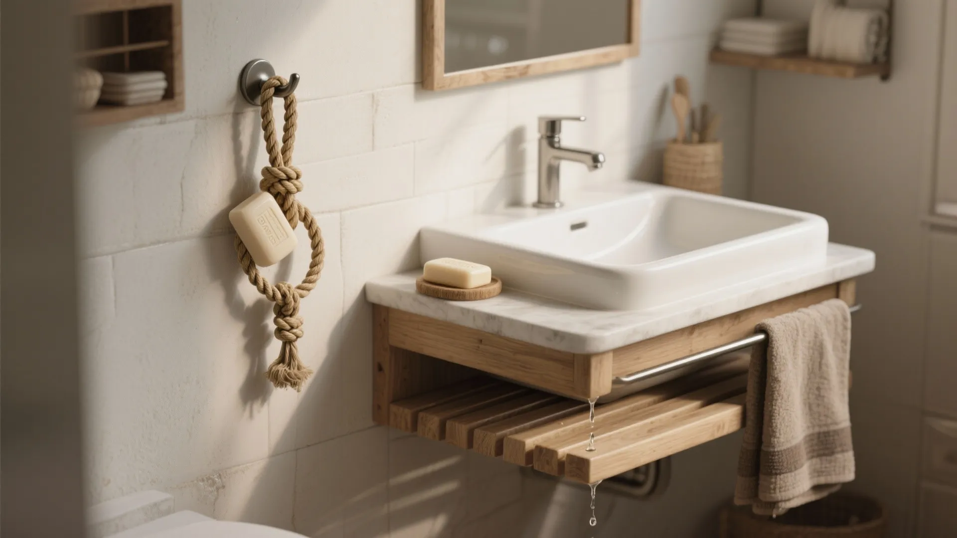 3. Hang soaps to save counter space and add texture