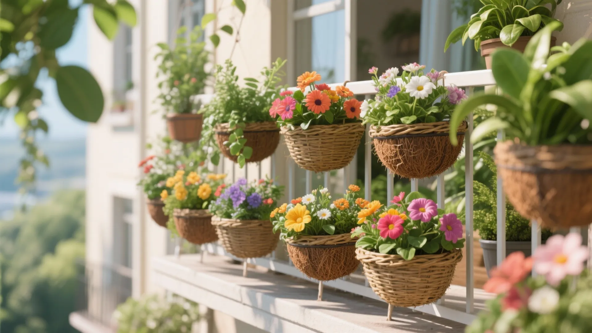 Hanging gardens with tiered baskets