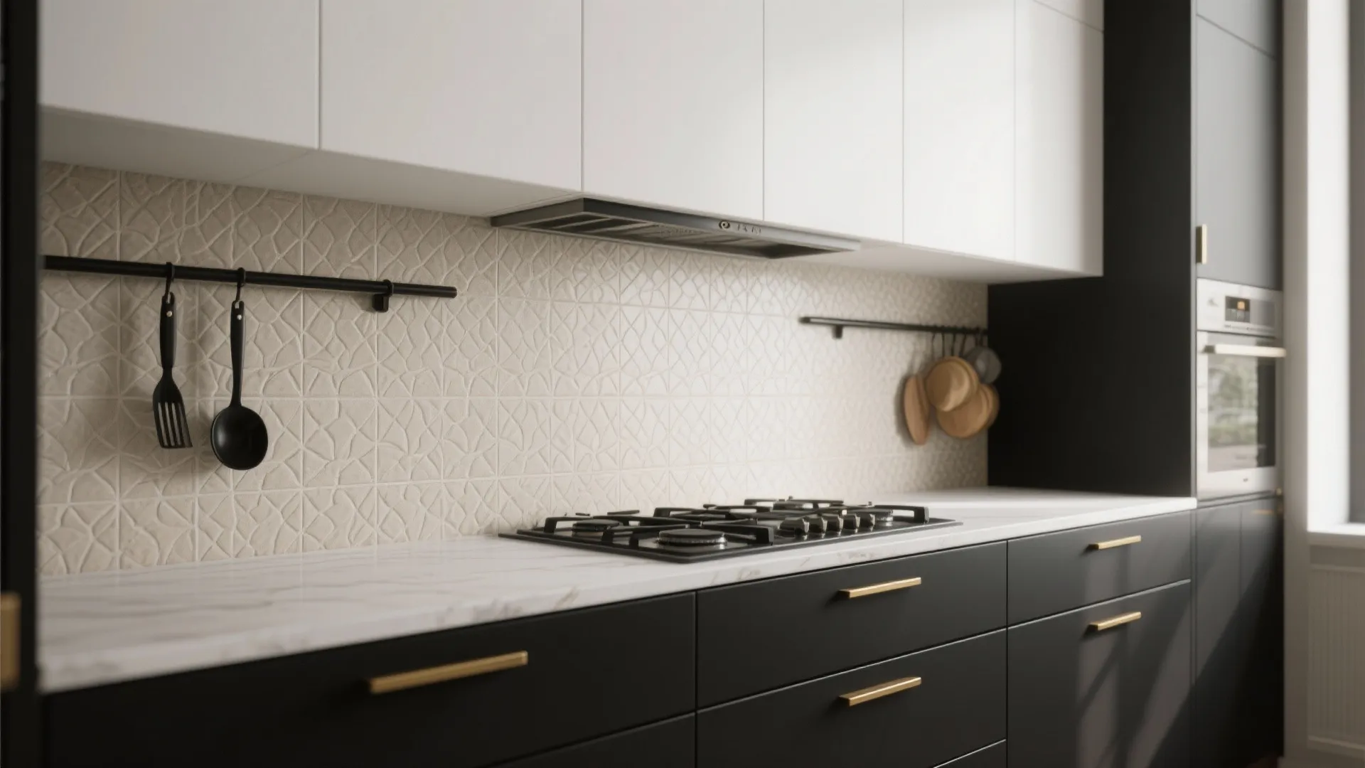 5. Minimal Hardware and Bold Backsplash