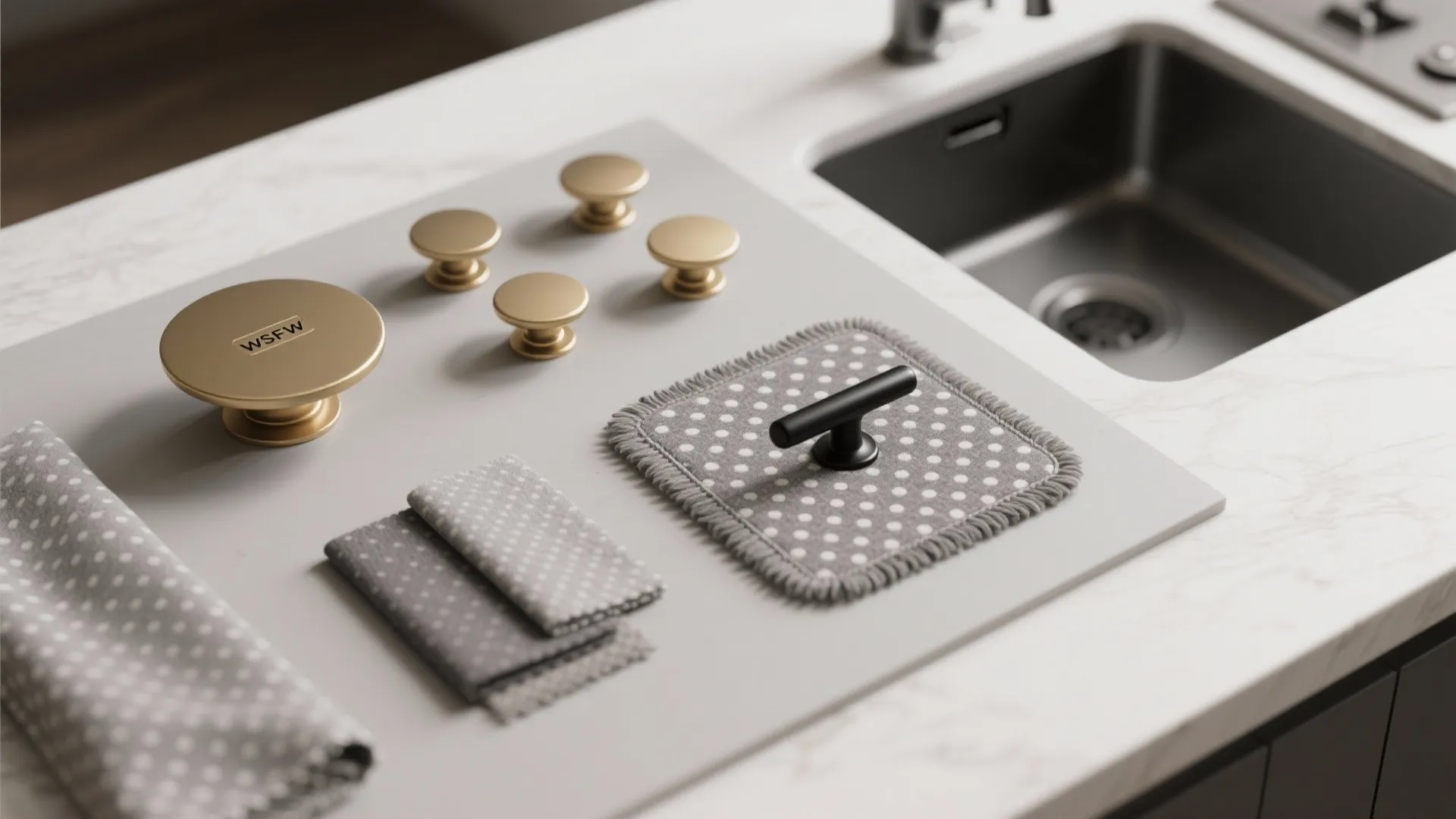 2. Accent dots on cabinet hardware and fittings