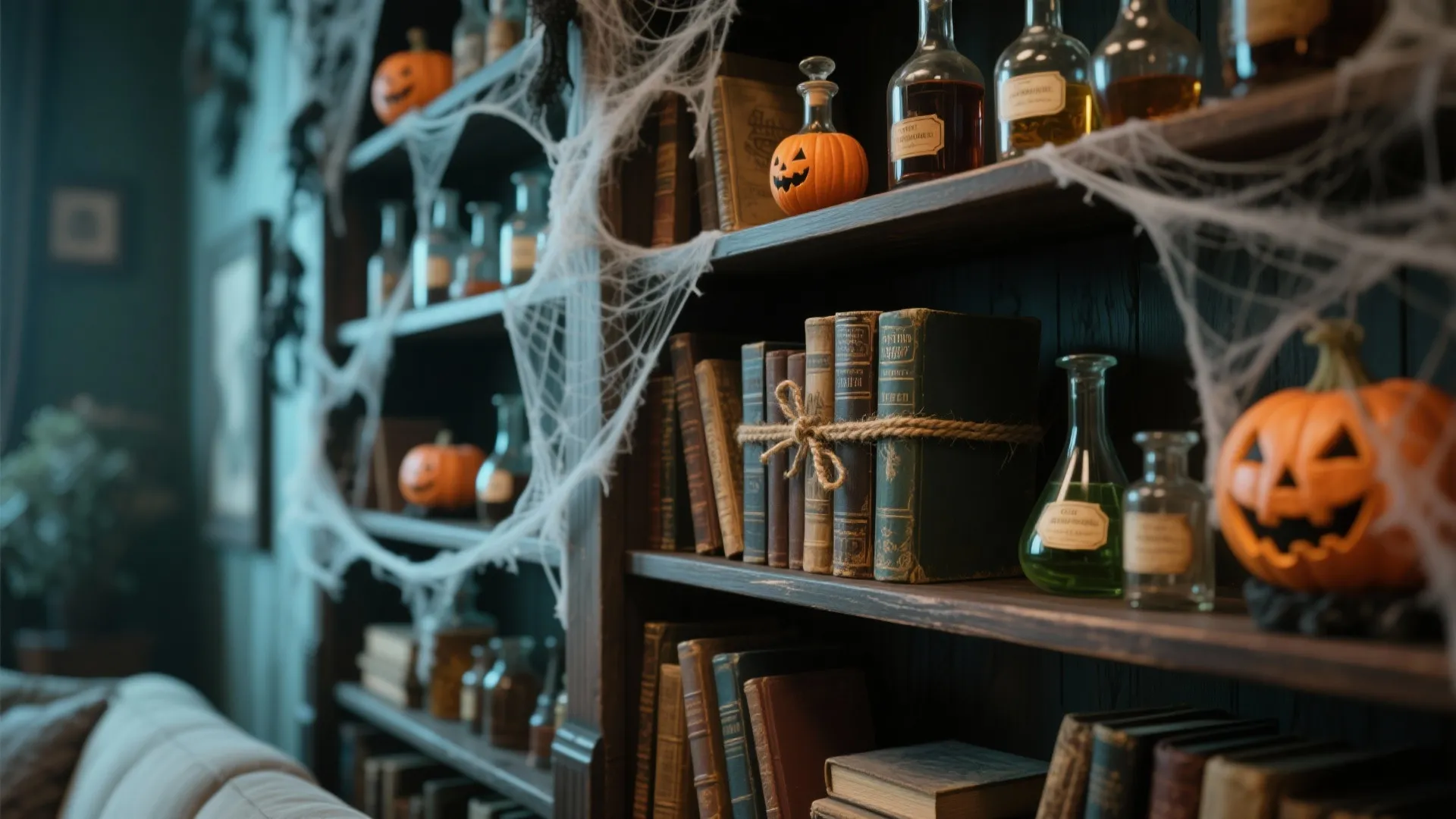 7. Haunted Bookshelf Display