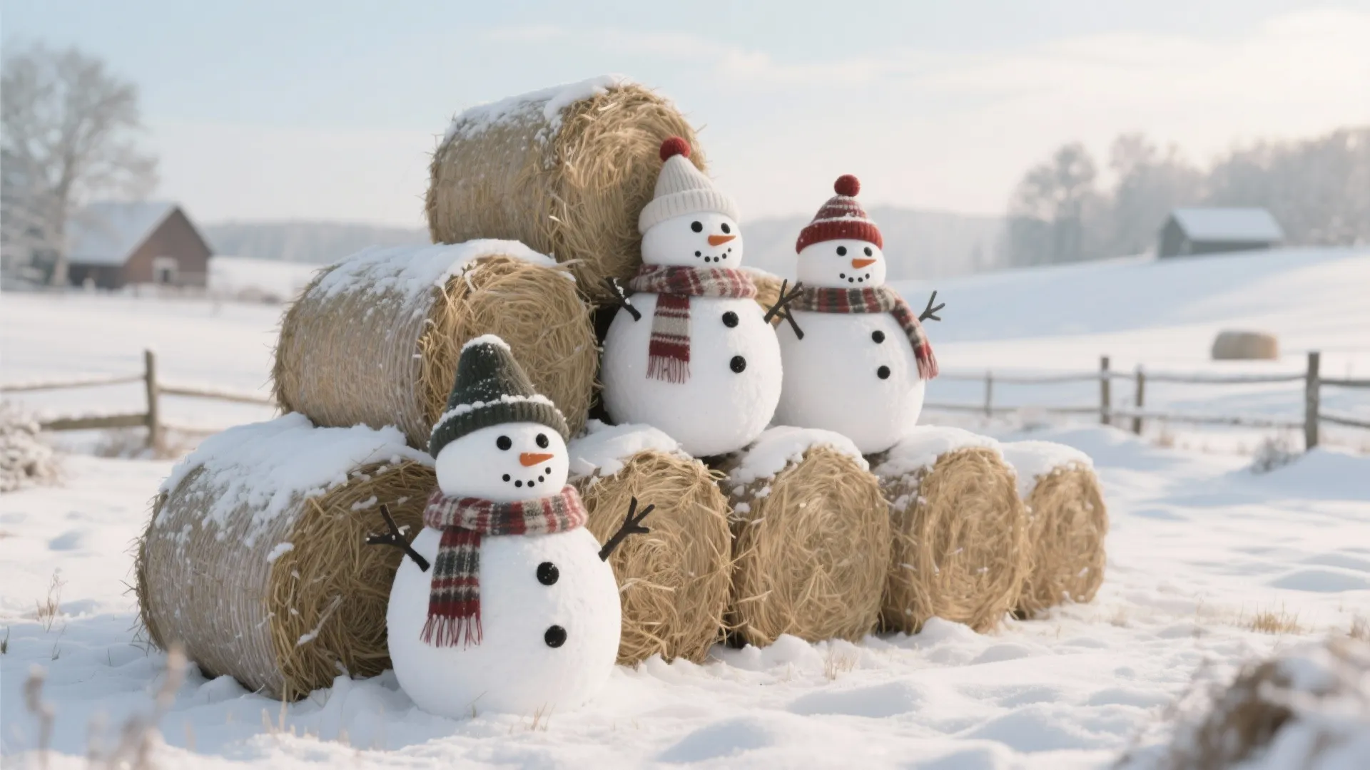 2. Hay Bale Snowmen