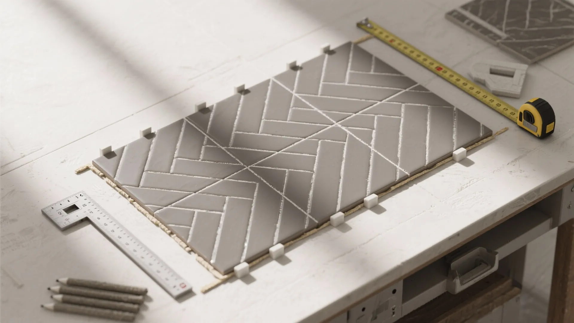 Herringbone or Diagonal Layouts That Visually Stretch