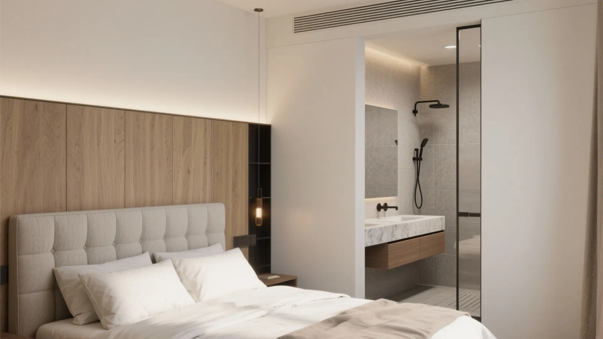 Back-to-Back Plumbing Wall Behind the Headboard