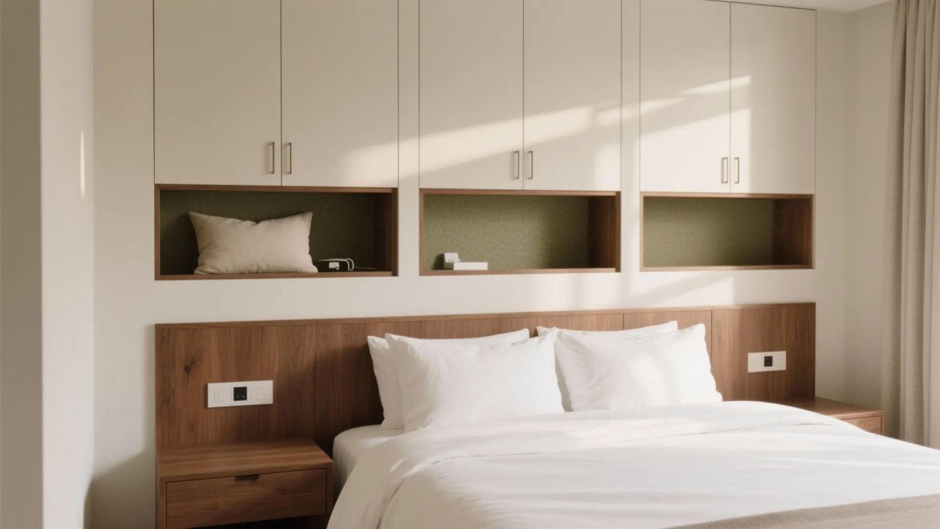 Idea 4: Bedroom headboard wall with hidden niches