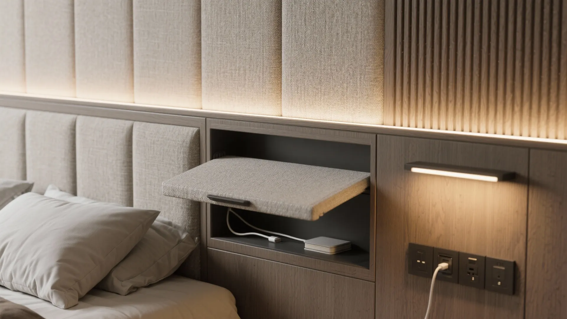 Built-In Headboard Wall with Storage and Sconces