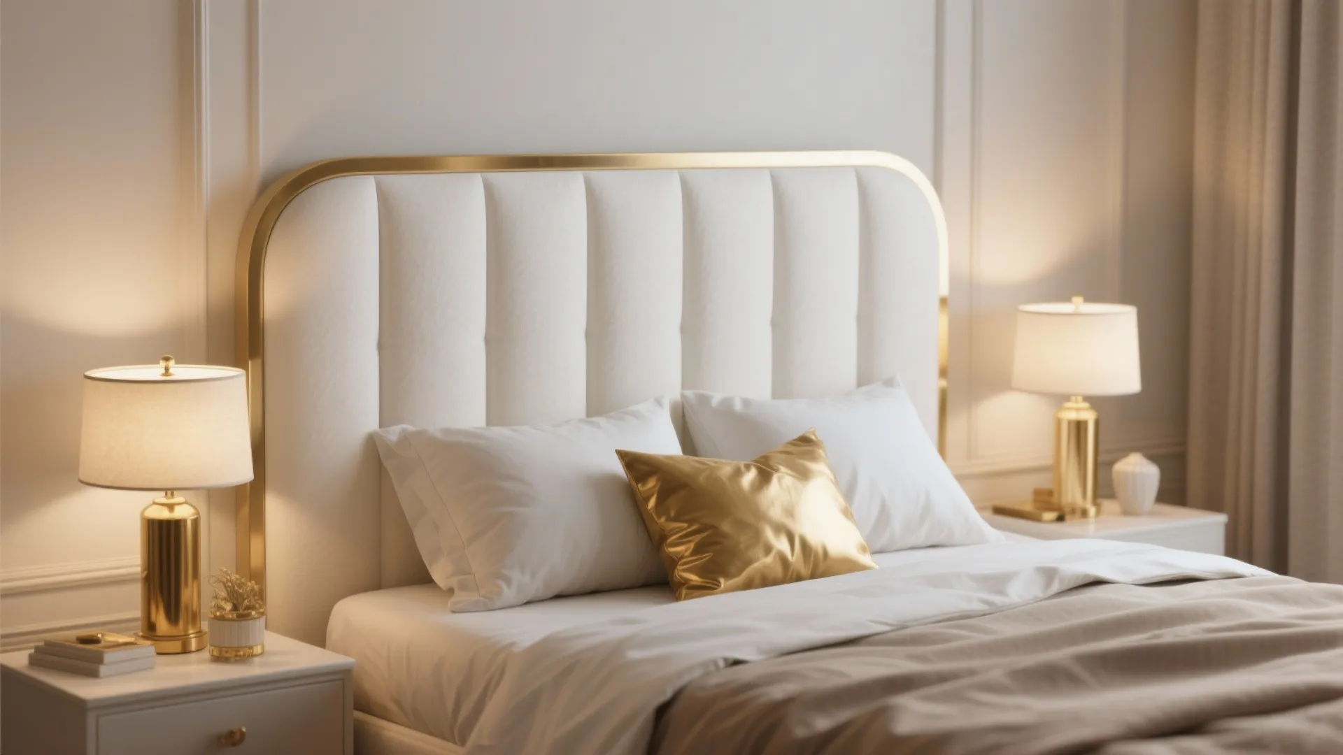 2. Statement headboard with subtle gold trim