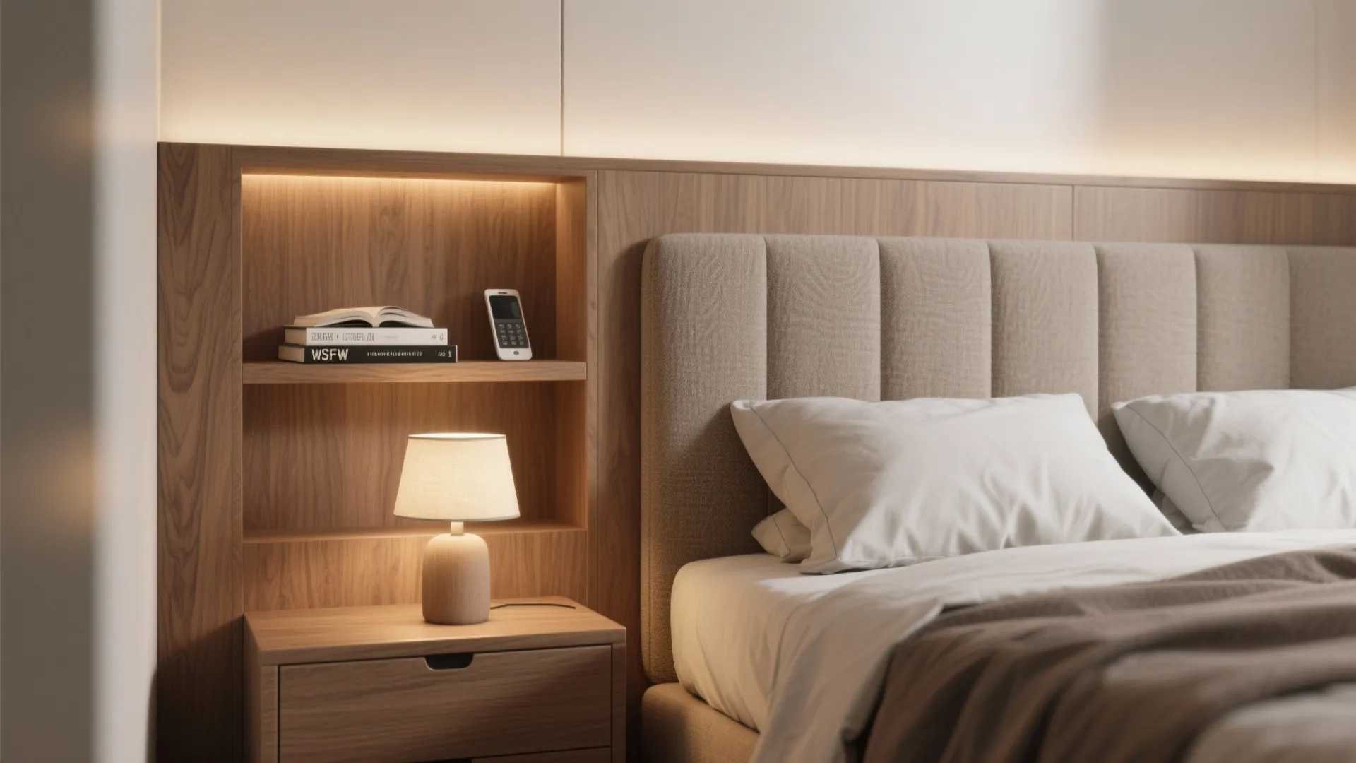 2. Headboard-integrated shelving