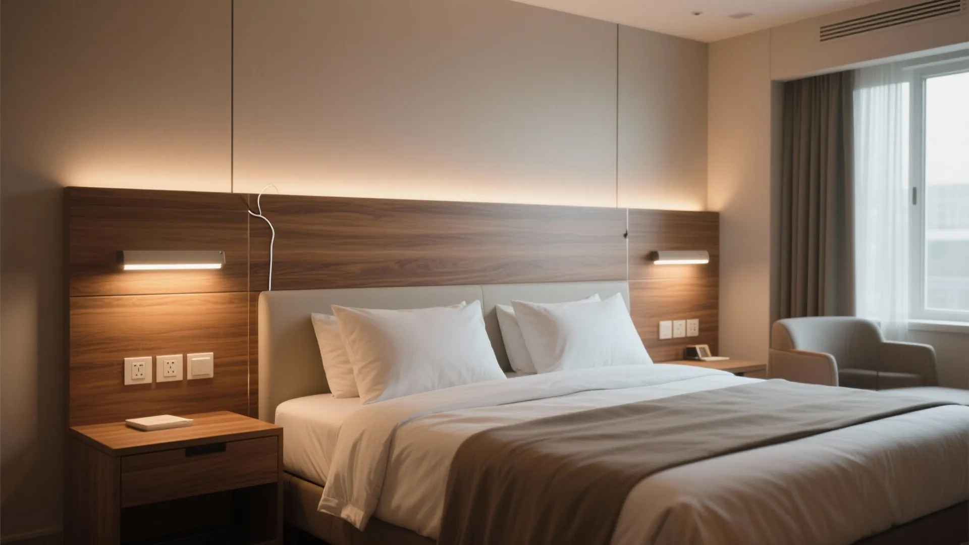 Headboard-integrated lights with hidden wiring