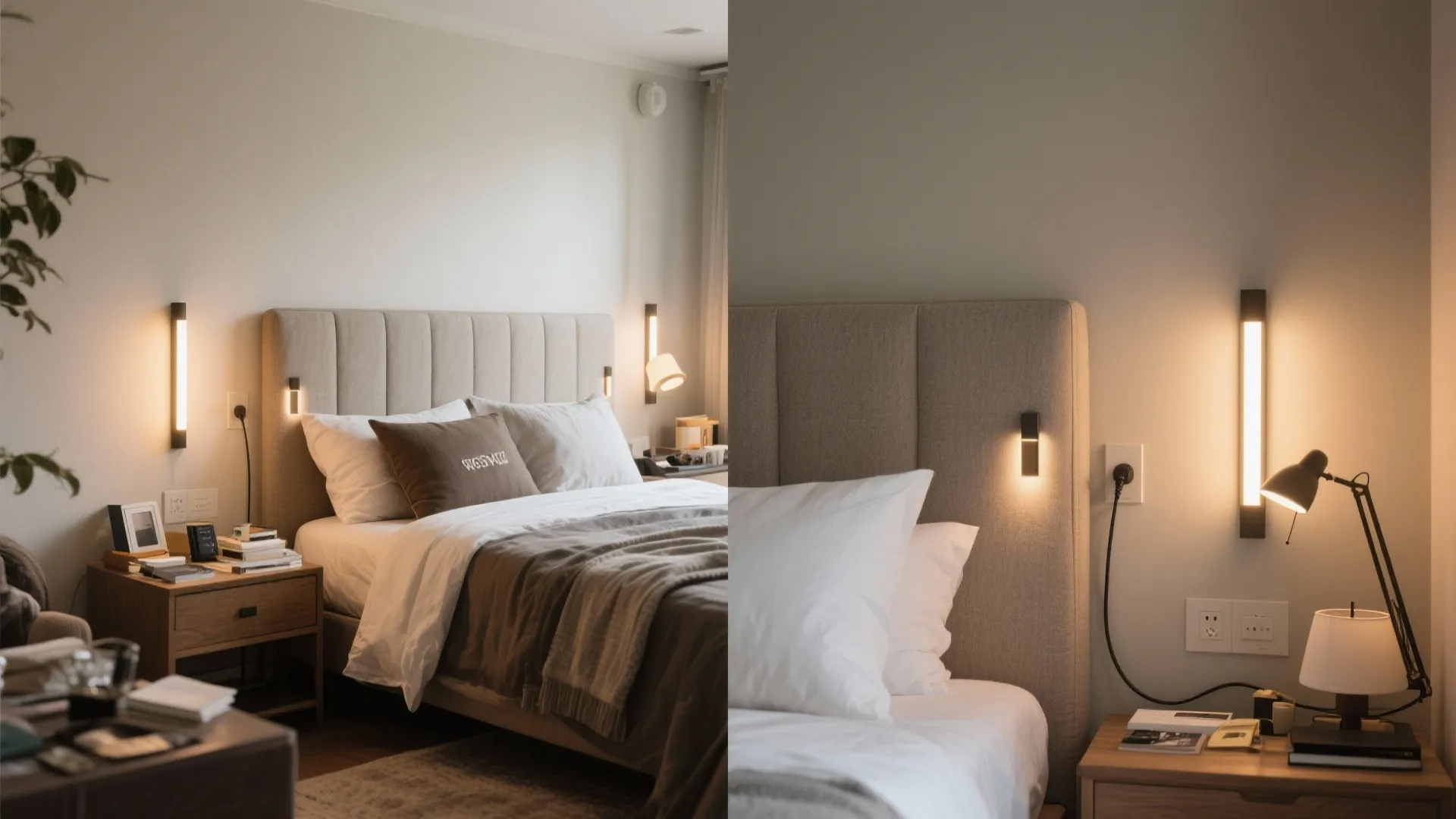 3) Headboard-integrated reading lights