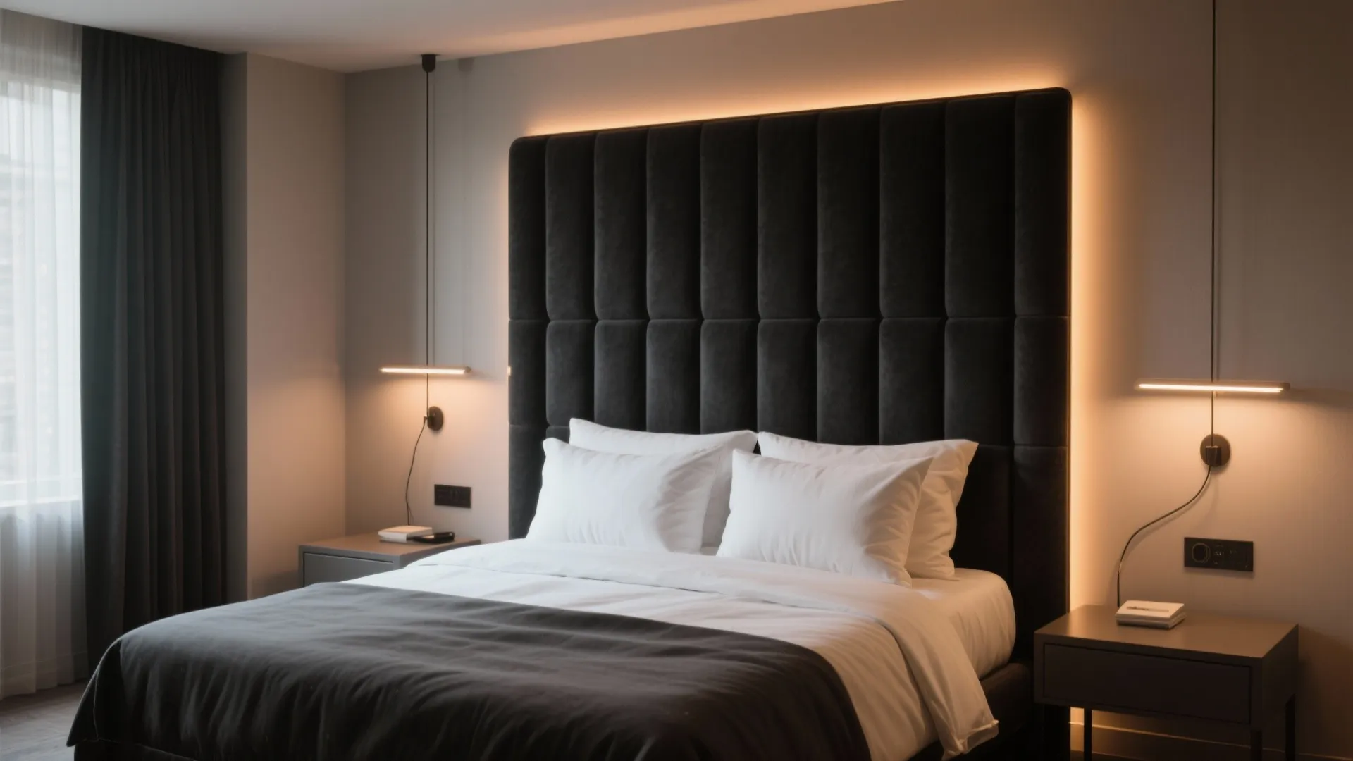 3. Statement Headboard with Built-in Lighting
