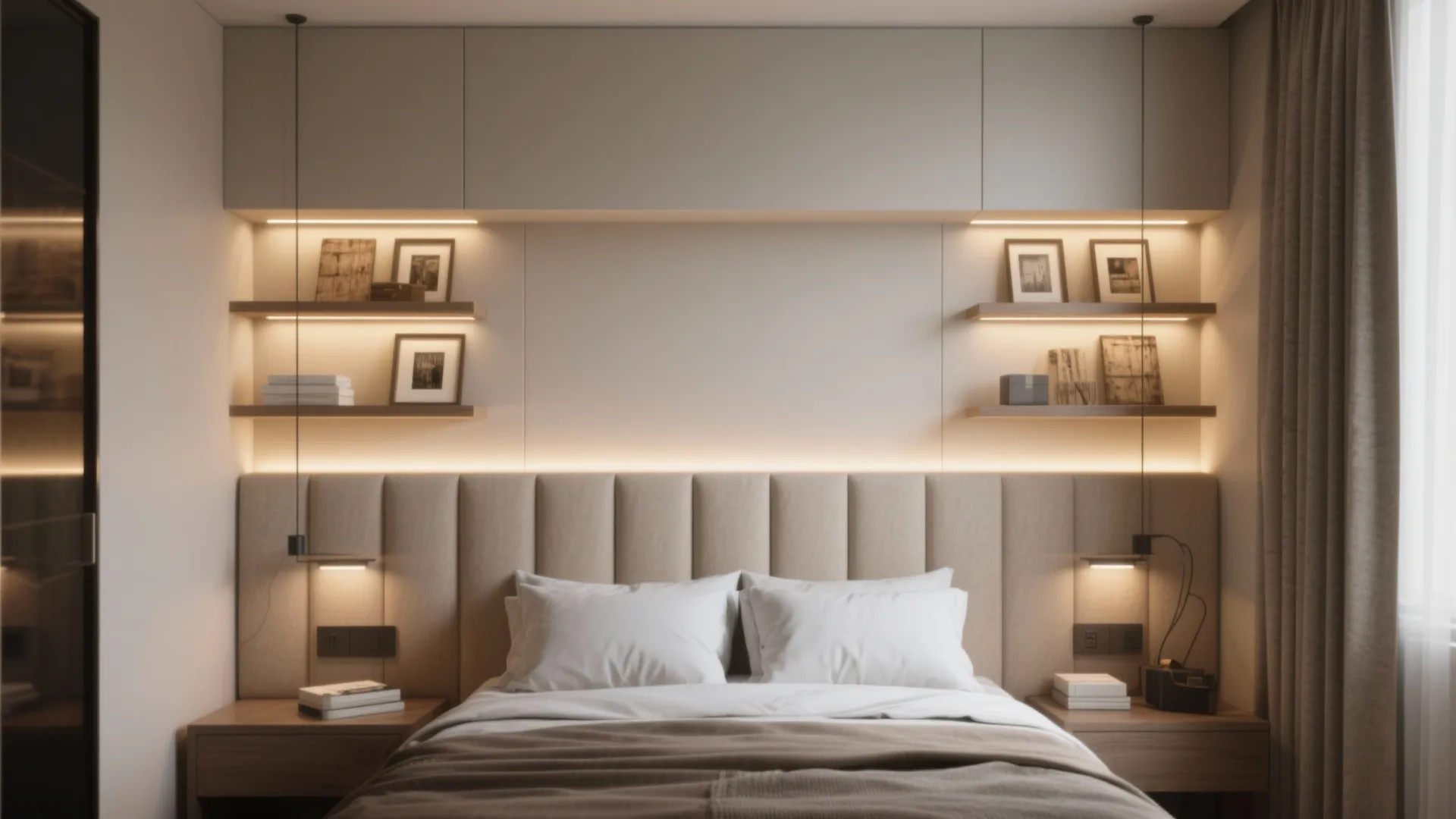 5. Integrated Headboard Wall with Lighting