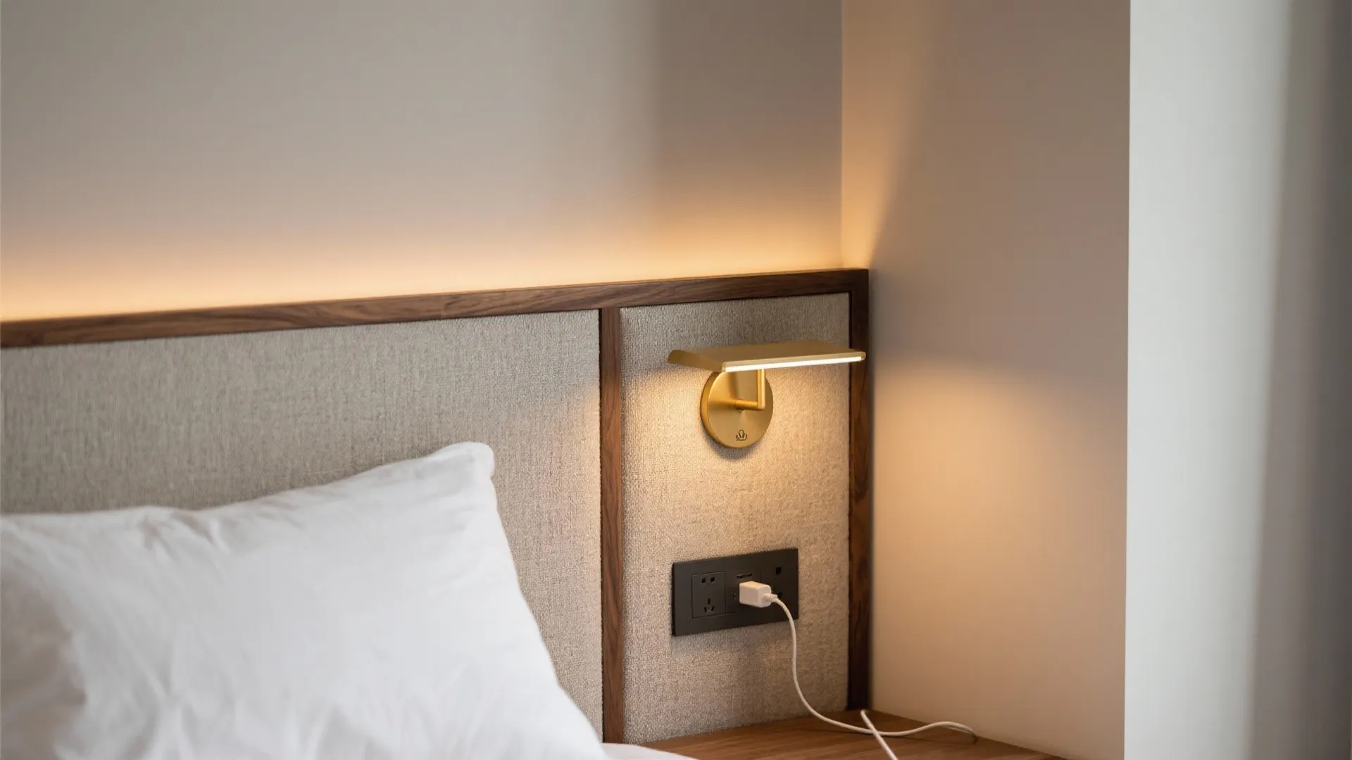 Vertical storage and layered lighting for a calm bedroom