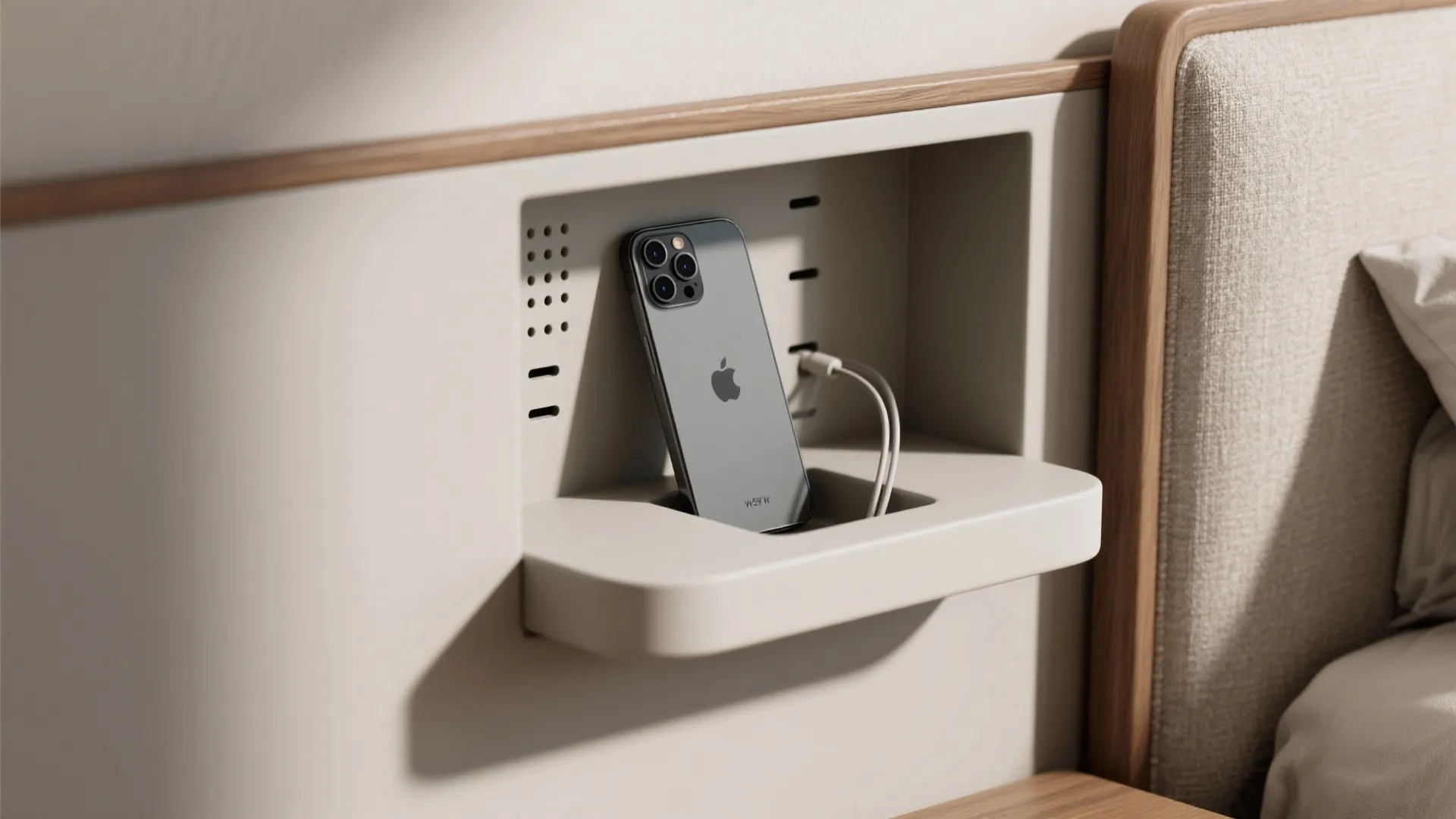 4) Built-In Headboard Wall: Storage, Niche, and Sound Damping