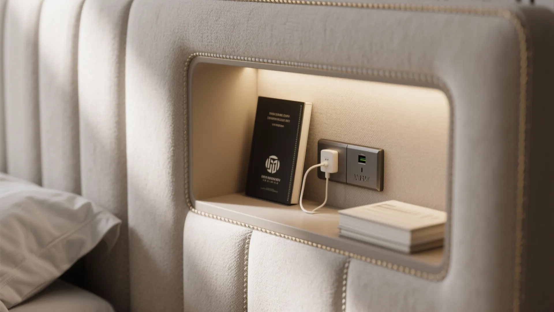 Bedroom Zoning with a Headboard Wall and Pocket Storage