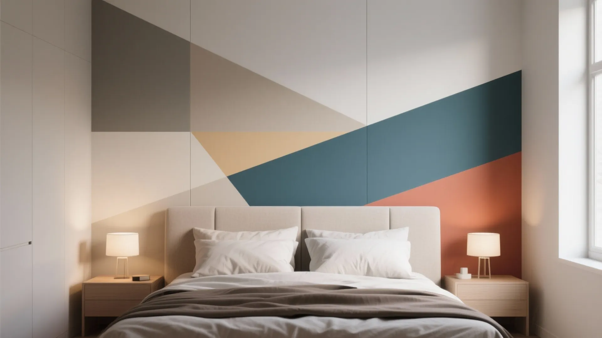 2. Headboard Panels with Geometric Color Blocking