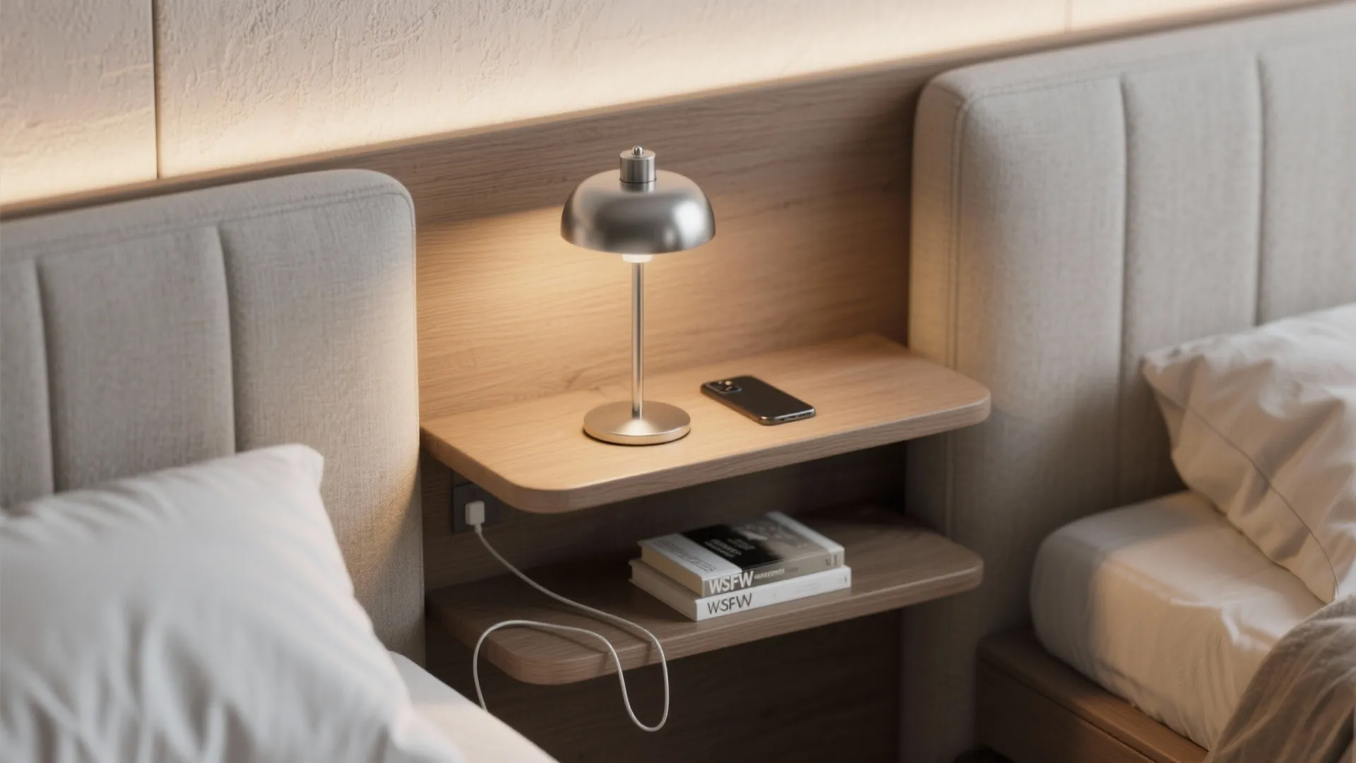 2. Use a Narrow Headboard as a Shelf