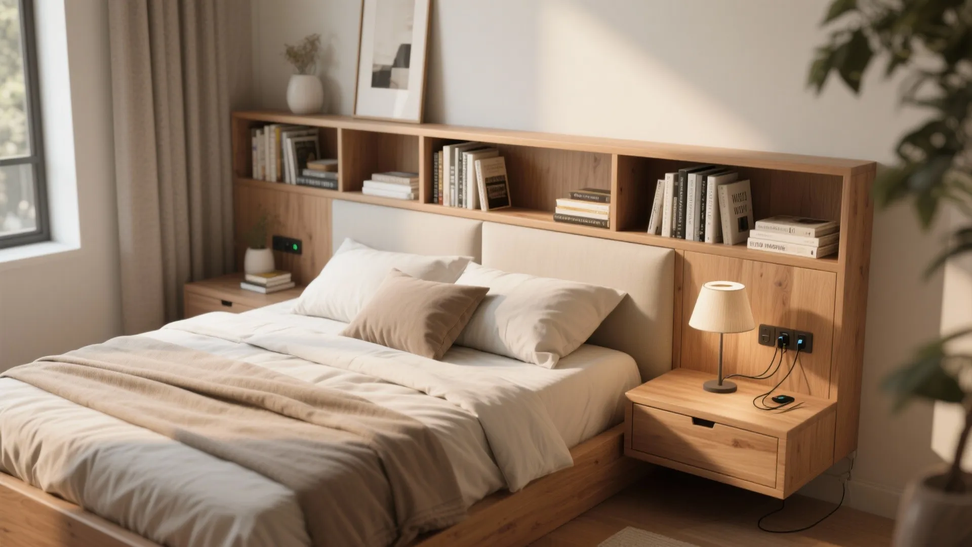 5. Multi-Function Headboard Shelf