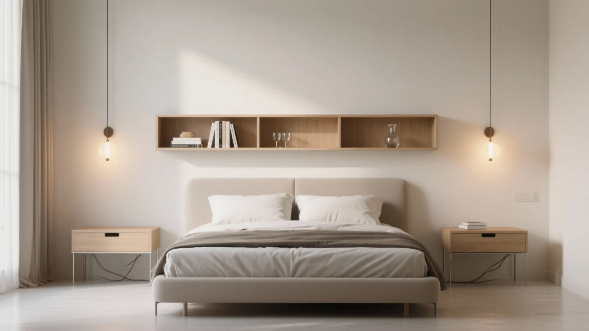 Slim Headboard Shelf + Floating Nightstands