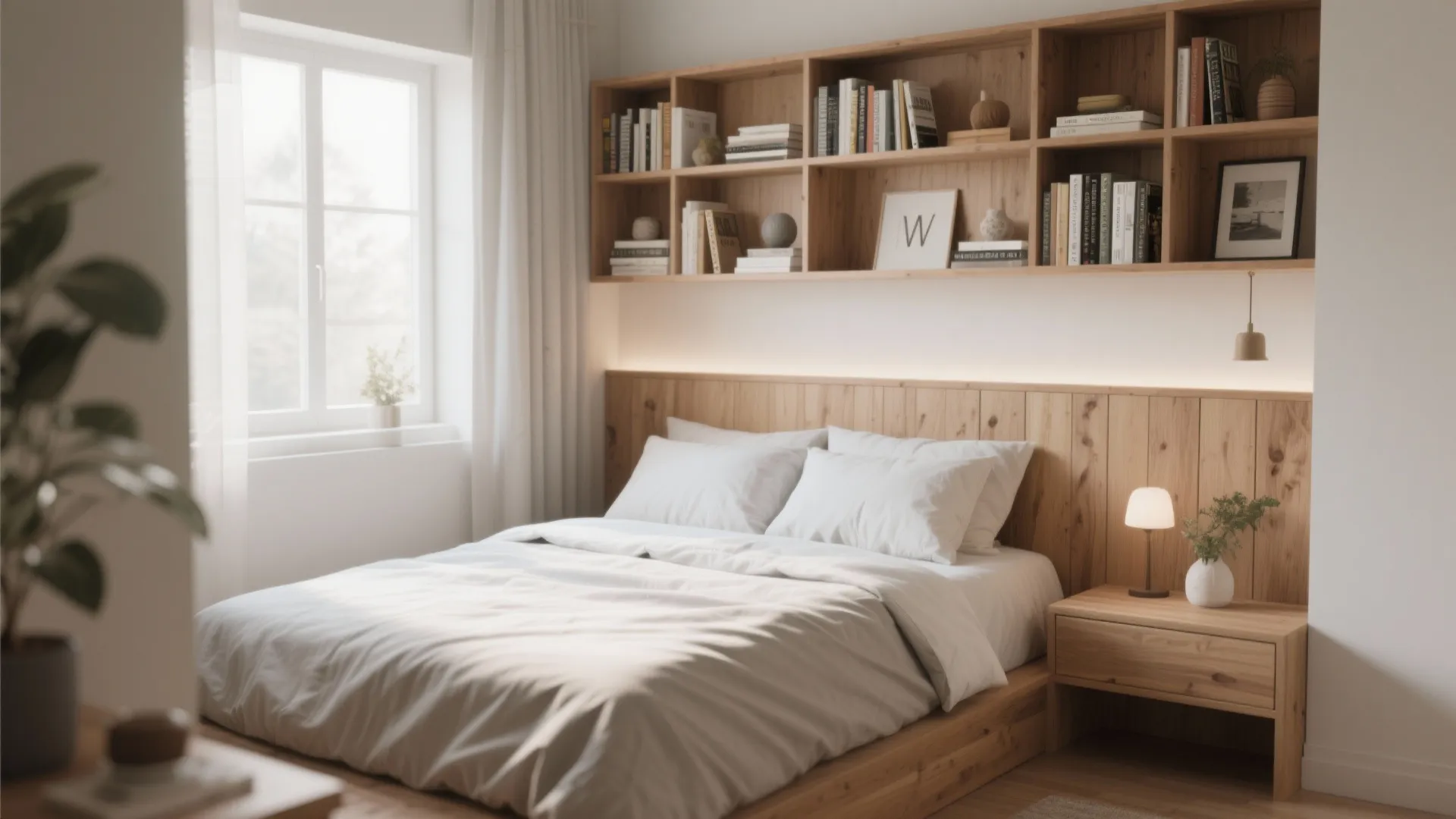 7. Built-In Headboard with Shelves