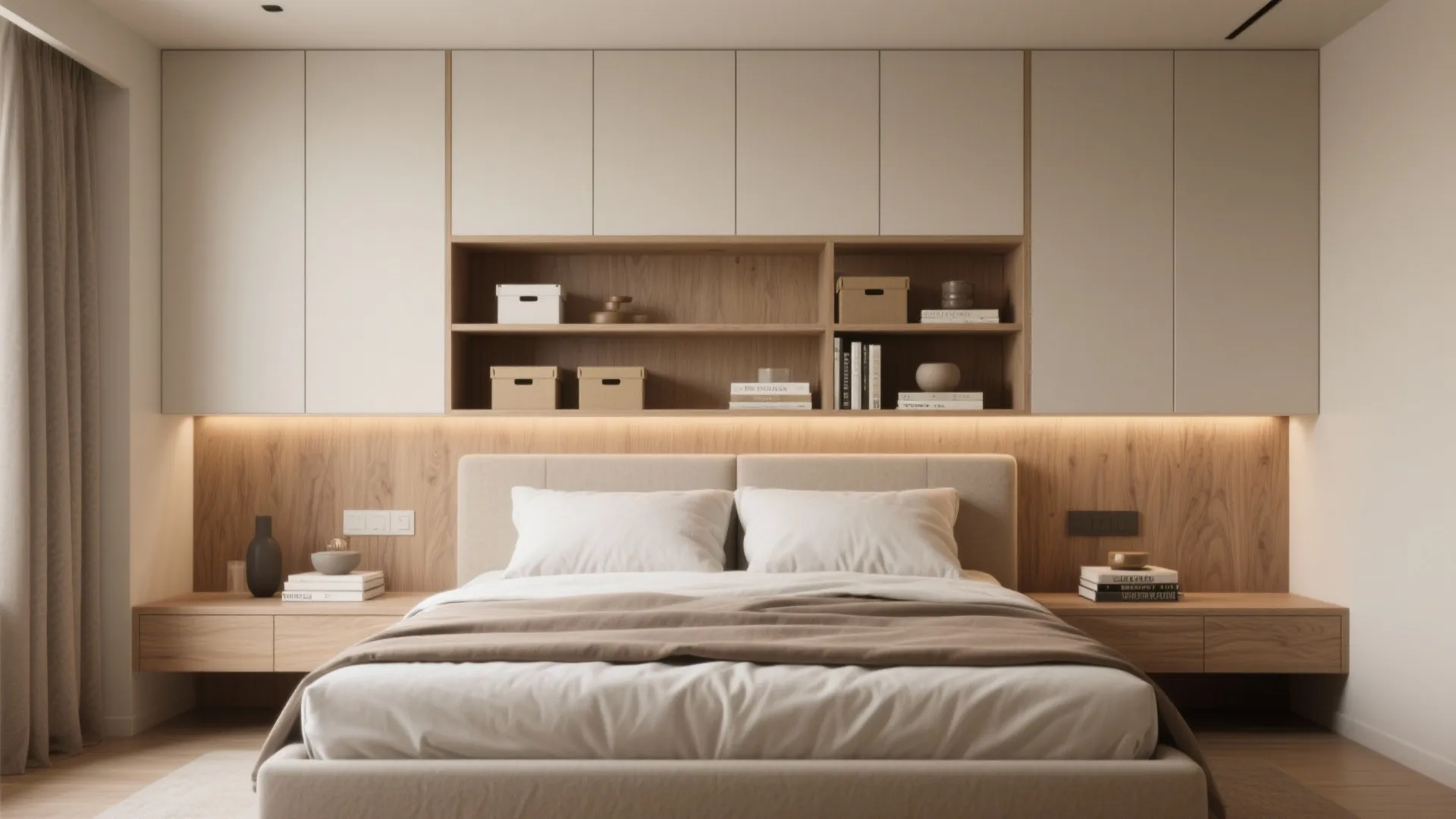 4. Headboard storage and shelving – make the wall work