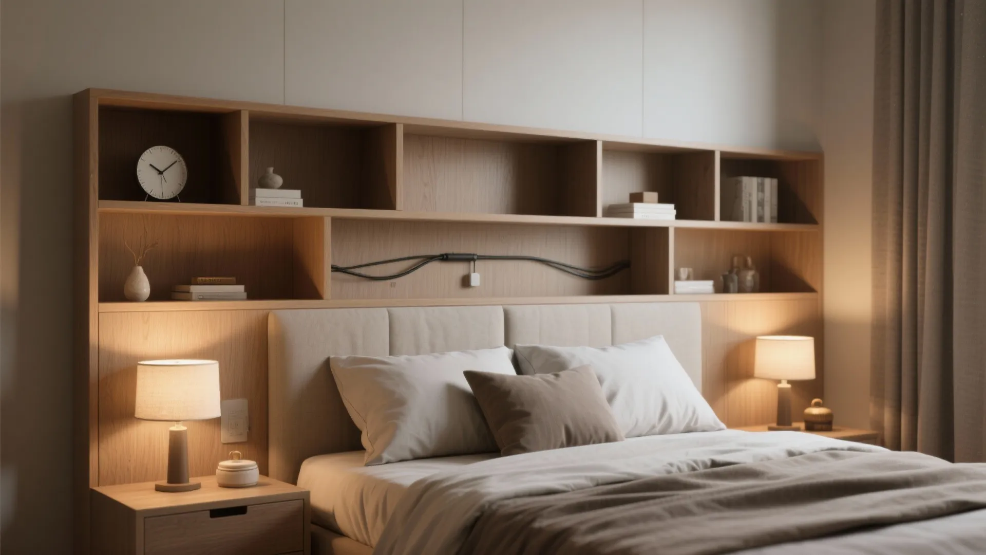 4. Headboard-integrated shelves