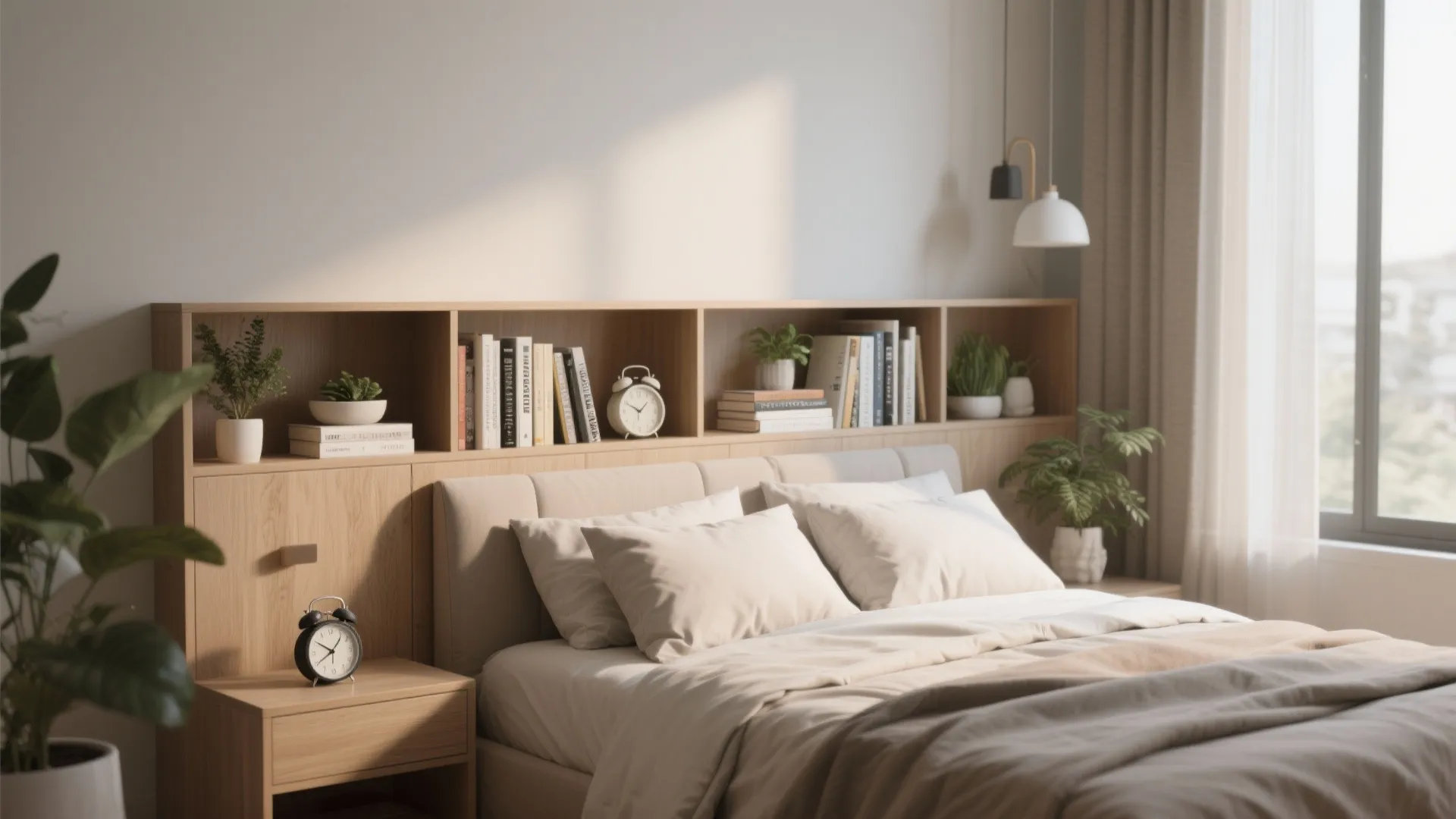 9. Custom Headboard with Shelving