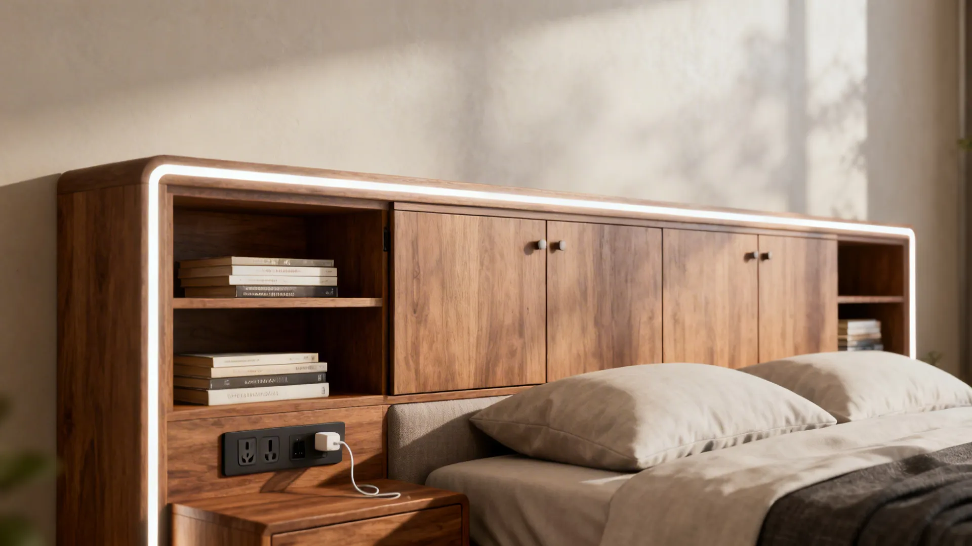 3. Storage headboard and shelving