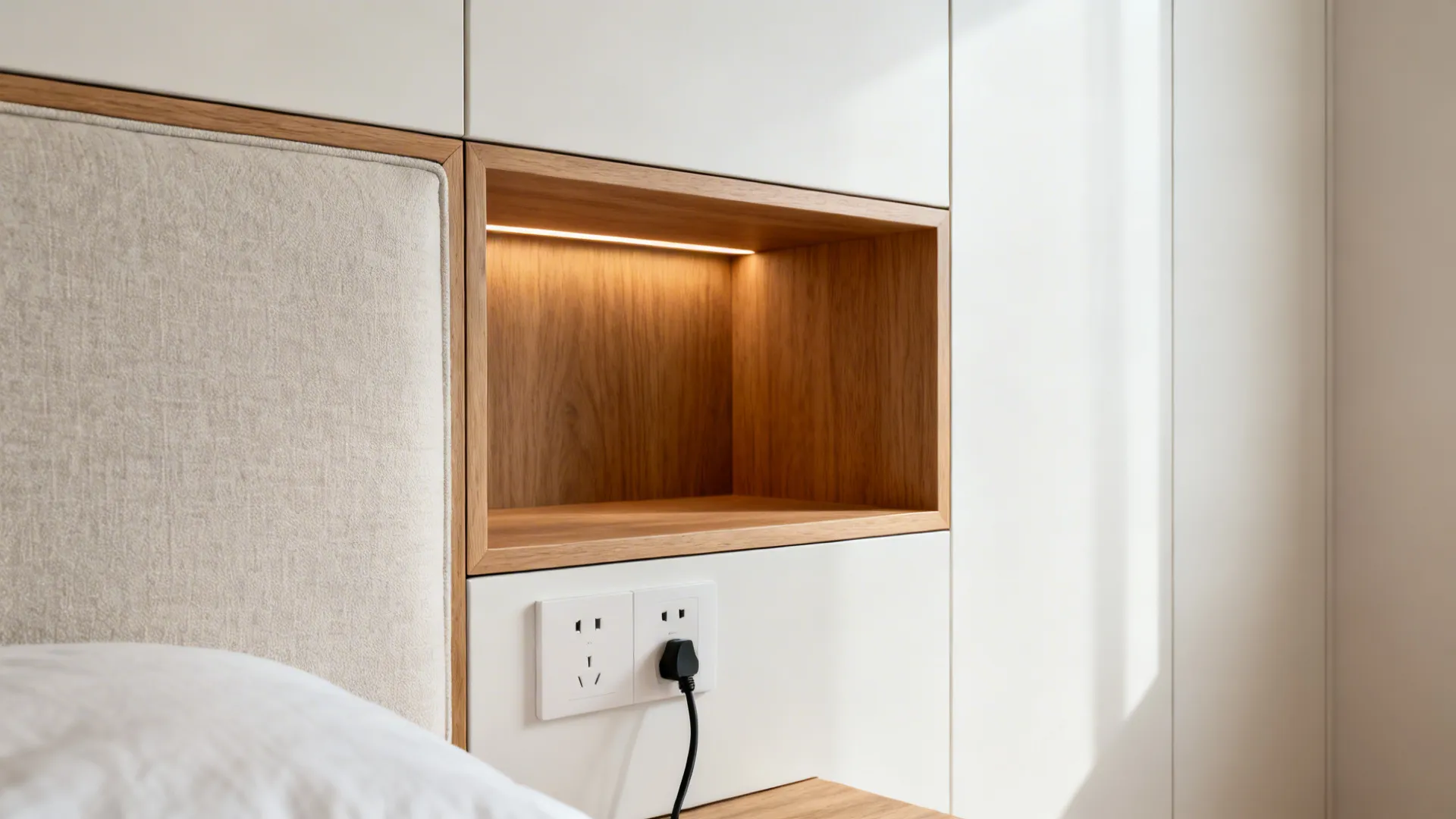 Idea 1: Built-in Headboard Wall with Pocket Storage